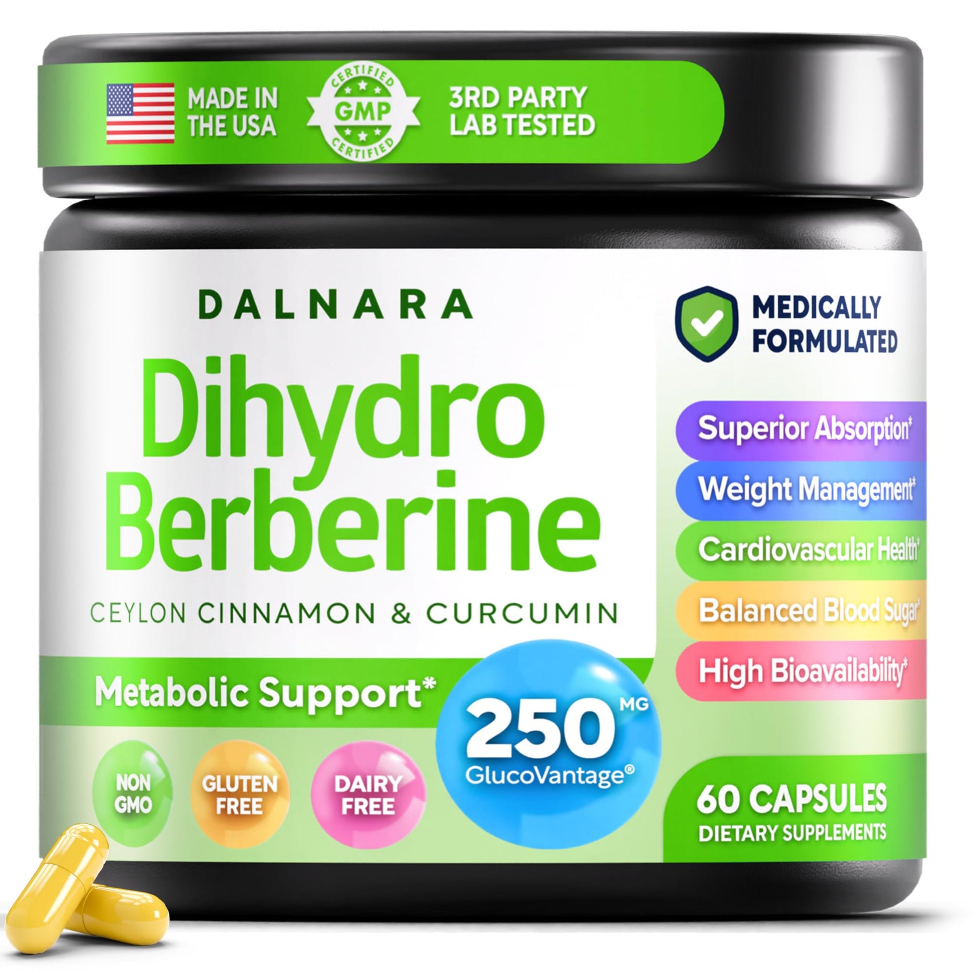 Dalnara Dihydroberberine Capsules 250mg, 60 Count - Supports Metabolic Wellness & Balanced Energy, Non-GMO,Dihydroberberine Supplement Dalnara buy supplements canada