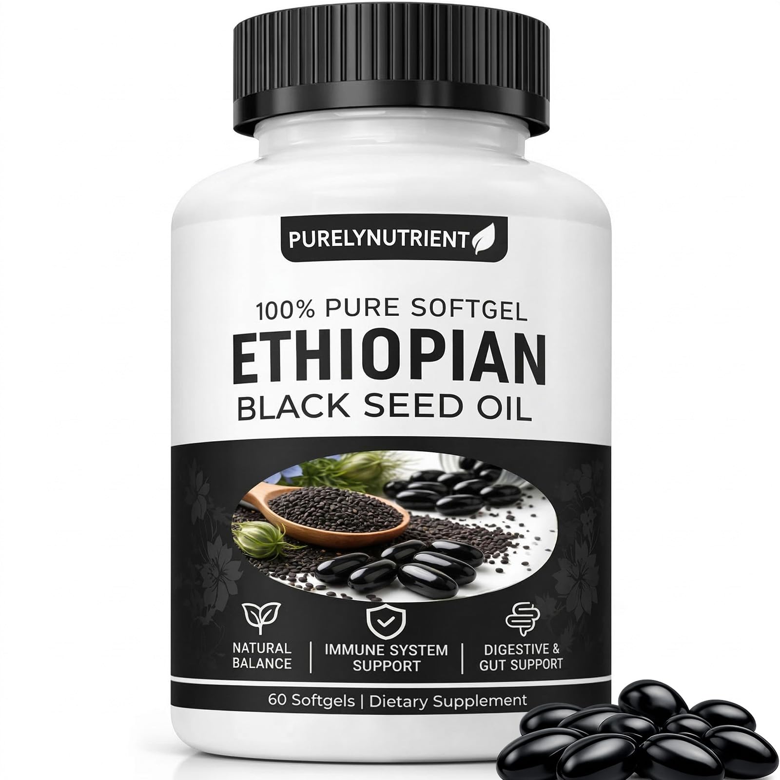 TUVAAZ PURELYNUTRIENT Ethiopian Black Seed Oil Capsules with 4.64% Thymoquinone, Immune Support & Digestion & Energy Booster TUVAAZ buy supplements canada