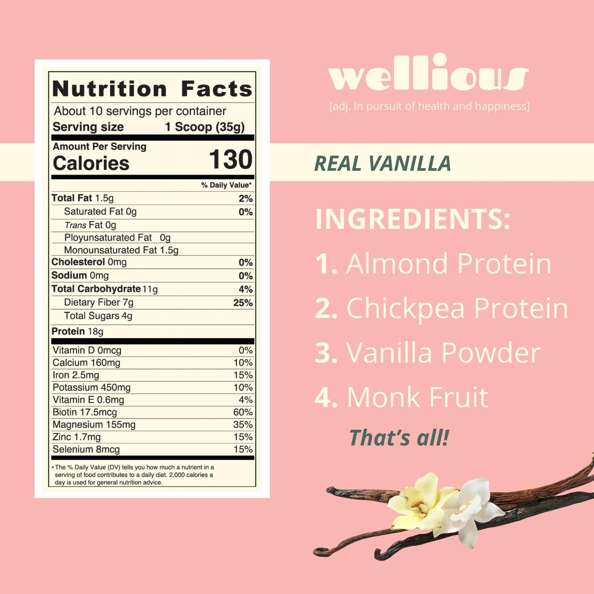 wellious Almond Protein Powder (Vanilla) - 18 Grams of Pure Healthiest Vegan Protein for Women & Men - Perfect Soy-Free & Smooth Gut Friendly Protein Powder for Sports Nutrition wellious buy supplements canada