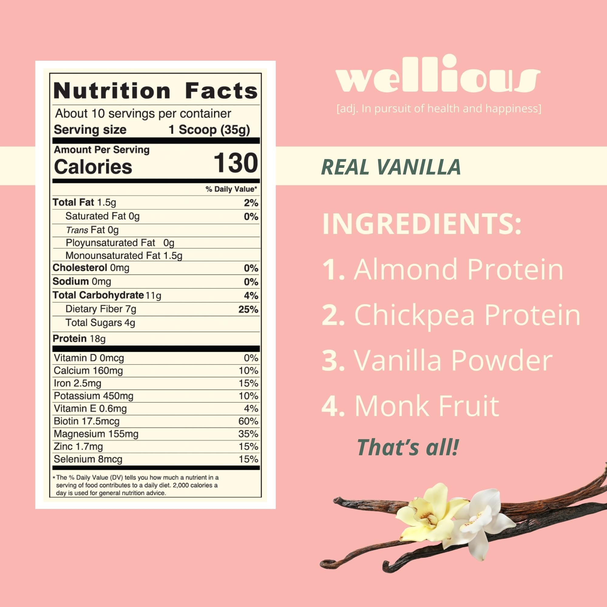 wellious Almond Protein Powder (Vanilla) - 18 Grams of Pure Healthiest Vegan Protein for Women & Men - Perfect Soy-Free & Smooth Gut Friendly Protein Powder for Sports Nutrition wellious buy supplements canada