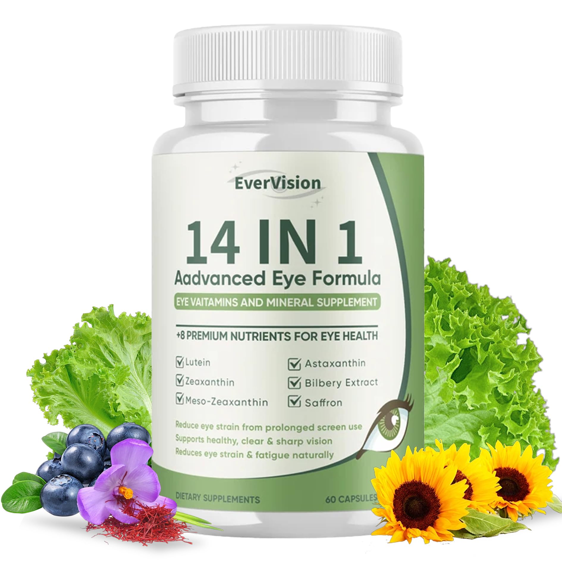 EVERVISION 14 in 1 Advanced Eye Formula, Eye Vitamin and Mineral Supplement with Zinc, Lutein, Zeaxanthin & Bilberry Extract, 60ct EVERVISION buy supplements canada