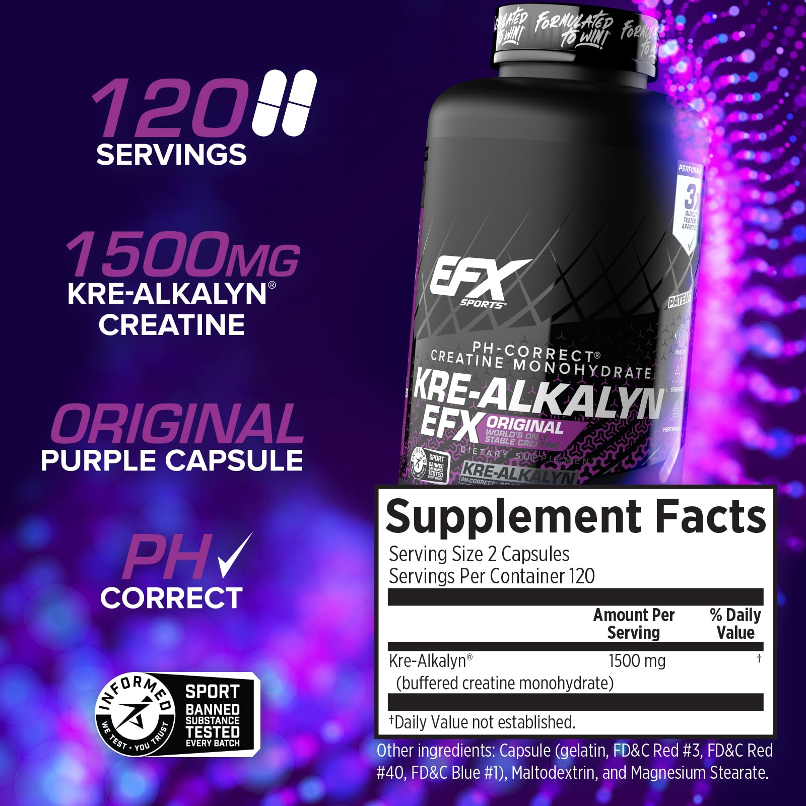 EFX Sports Kre-Alkalyn EFX | pH Correct Creatine Monohydrate Pill Supplement | Strength, Muscle Growth & Performance | 120 Servings, 240 Capsules EFX Sports buy supplements canada