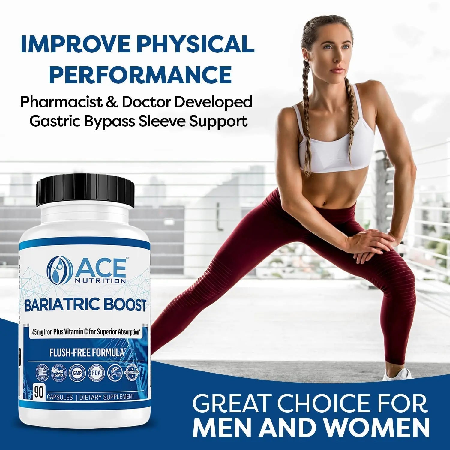 Bariatric Boost One-A-Day Multivitamin 90 Day Supply with 45mg Iron Post Gastric Bypass Sleeve Surgery | Non-GMO, Gluten Free, Bariatric Multivitamin Made in USA | ACE NUTRITION buy supplements canada