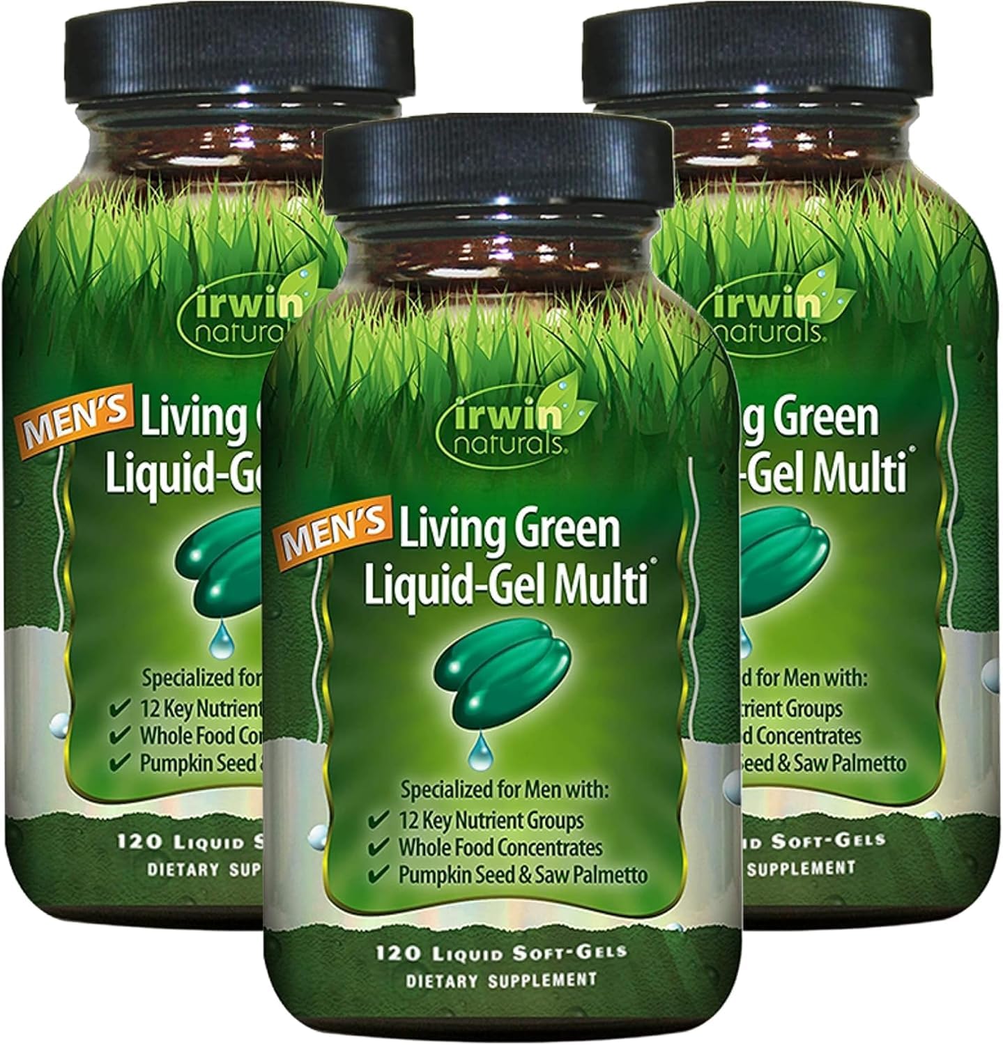 Irwin Naturals Men's Living Green Liquid-Gel Multi - 70 Essential Nutrients, Full-Spectrum Vitamin Supplements for Men, Wholefood Blend - Promotes Brain & Adrenal Support - 120 Soft-Gels (3 Pack) Irwin Naturals buy supplements canada