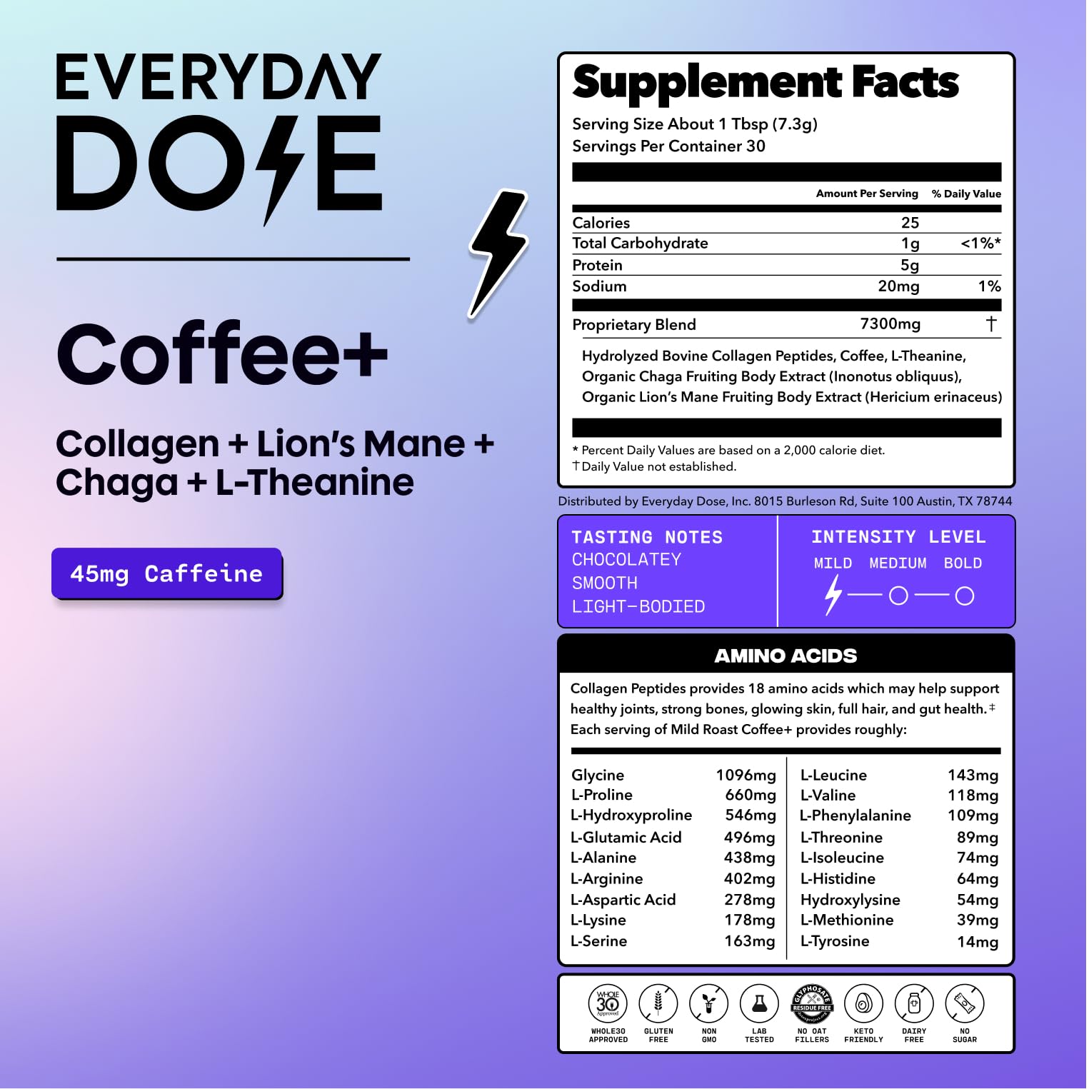 Everyday Dose Premium Adaptogenic Mushroom Coffee with Grass-Fed Collagen, Chaga, Lions Mane & L-Theanine for Better Focus, Energy, Digestion, Skin, and Immunity 30 Servings Everyday Dose buy supplements canada