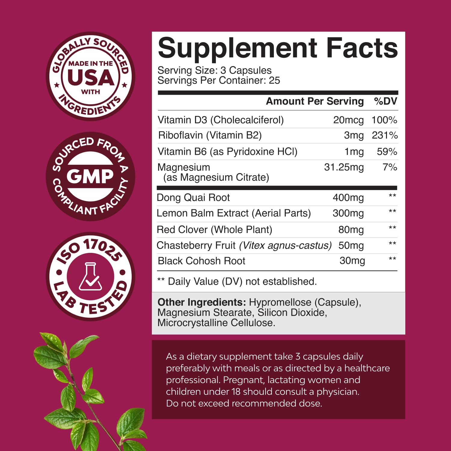 Complete Herbal Menopause Supplement for Women - Soy Free Female Hormone Balance Capsules for Night Sweats Hot Flashes & Mood Swings with Dong Quai, Chaste Berry & Black Cohosh Root - 75 Count Natures Craft buy supplements canada