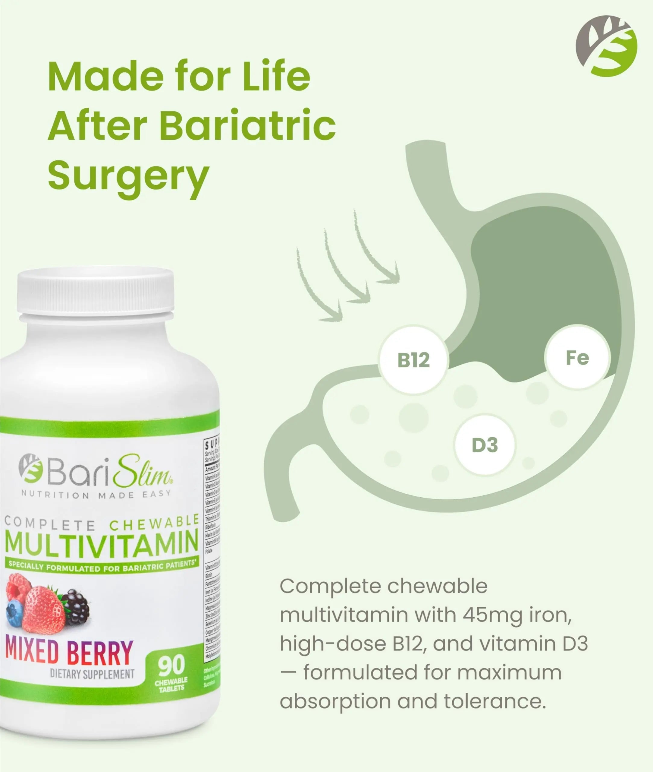 BariSlim Complete Chewable Bariatric Multivitamin Tablets - 45 mg Iron - Bariatric Vitamin & Supplement for Post Bariatric Surgery Including Gastric Bypass BariSlim buy supplements canada