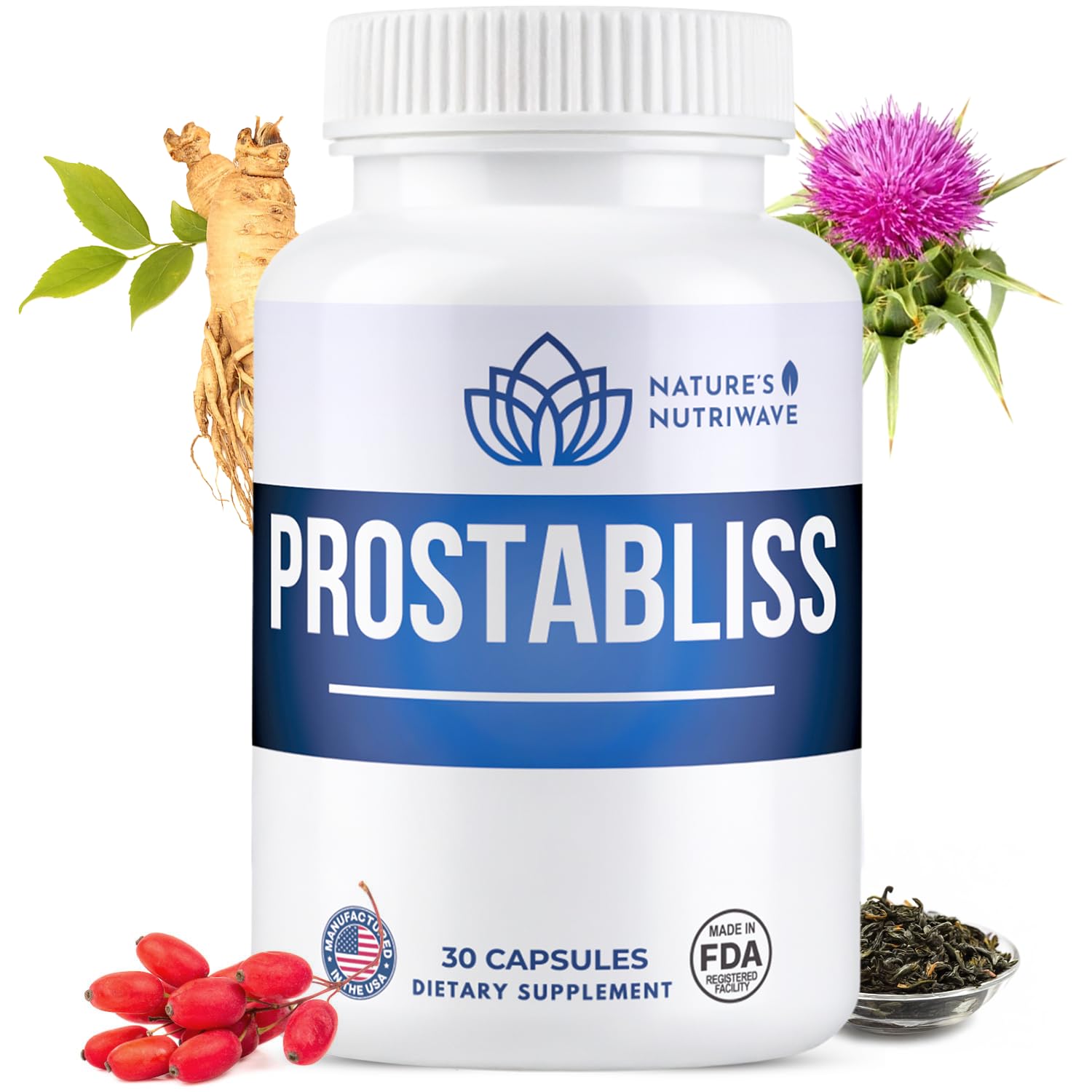 Prostabliss – 100% Natural Herbal Supplement with Zinc, Green Tea, Milk Thistle & Ginseng – Made in USA – 30 Capsules, 1 Month Supply Nature’s NutriWave buy supplements canada