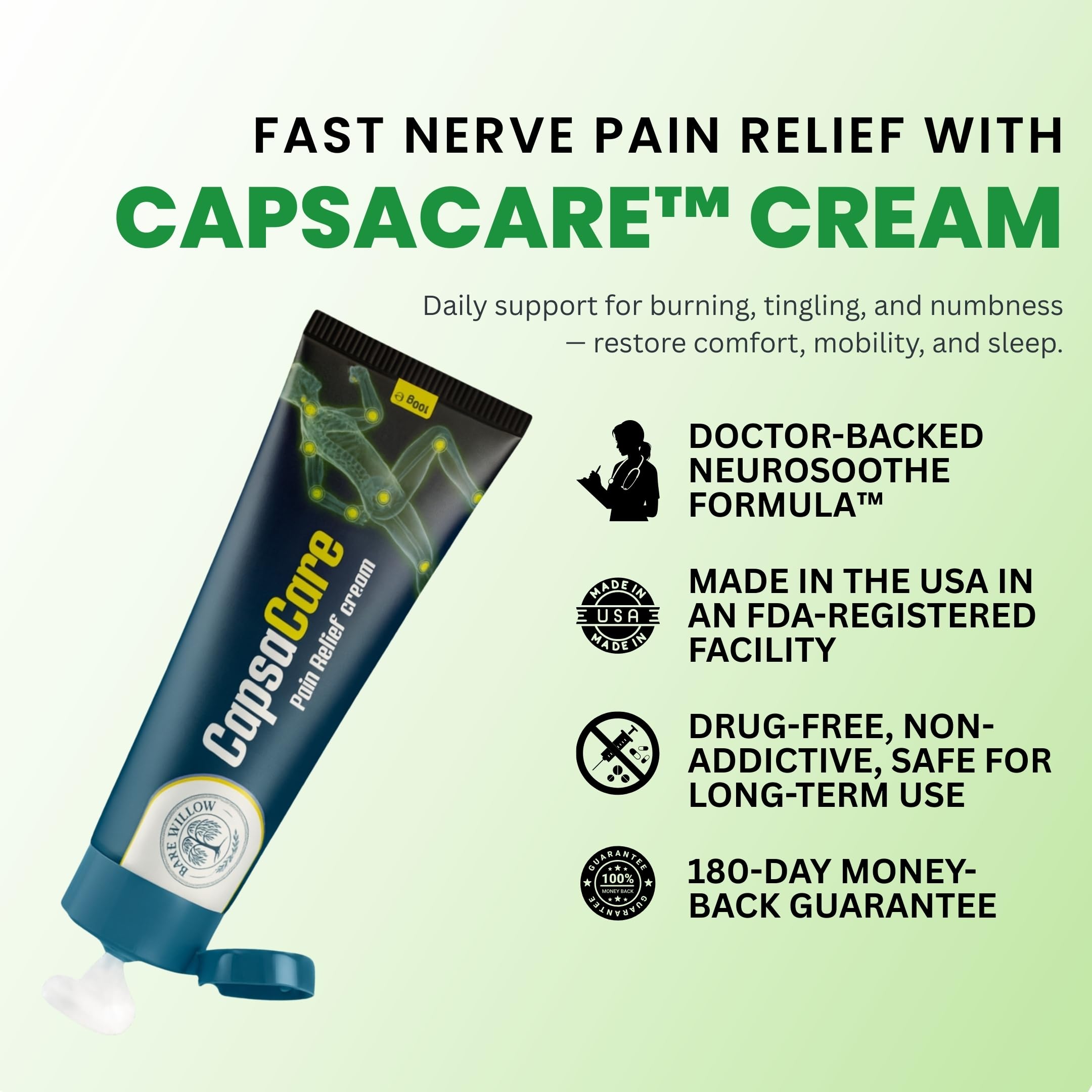 CapsaCare Cream with Capsaicin 0.125% & Magnesium, NeuroSoothe Blend with Arnica, Glucosamine, Menthol & Aloe, Fragrance Free, Non Greasy, Hydrating Topical Skin Cream for Men and Women, 100g (1 Pack) Bare Willow buy supplements canada