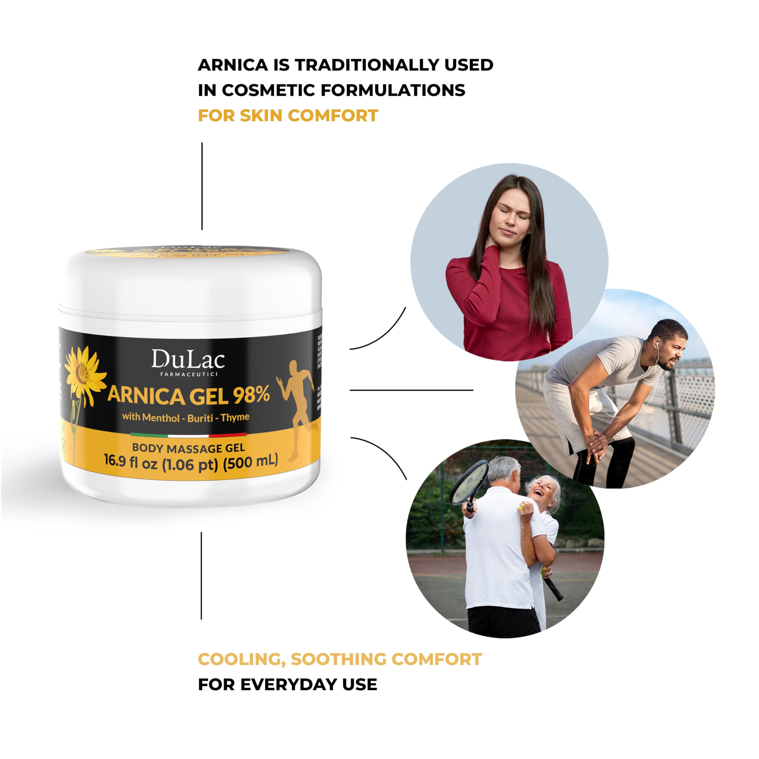 Dulac Arnica Body Massage Gel – Water-Based Cosmetic Massage Gel with Arnica Montana, Fast-Absorbing Lightweight Texture, Non-Greasy Feel, Dermatologically Tested, 16.9 fl oz DULÀC FARMACEUTICI 1982 buy supplements canada