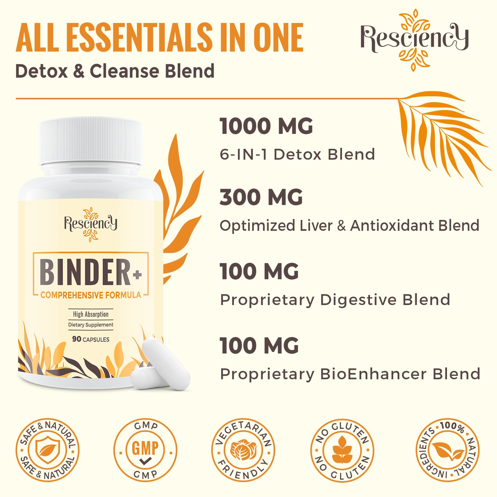 Resciency Detox Binder Supplement – Activated Charcoal, Zeolite, Bentonite Clay, Milk Thistle, Proprietary Blends - Liver & Gut, Max Absorption, 90 Vegan Capsules Resciency buy supplements canada