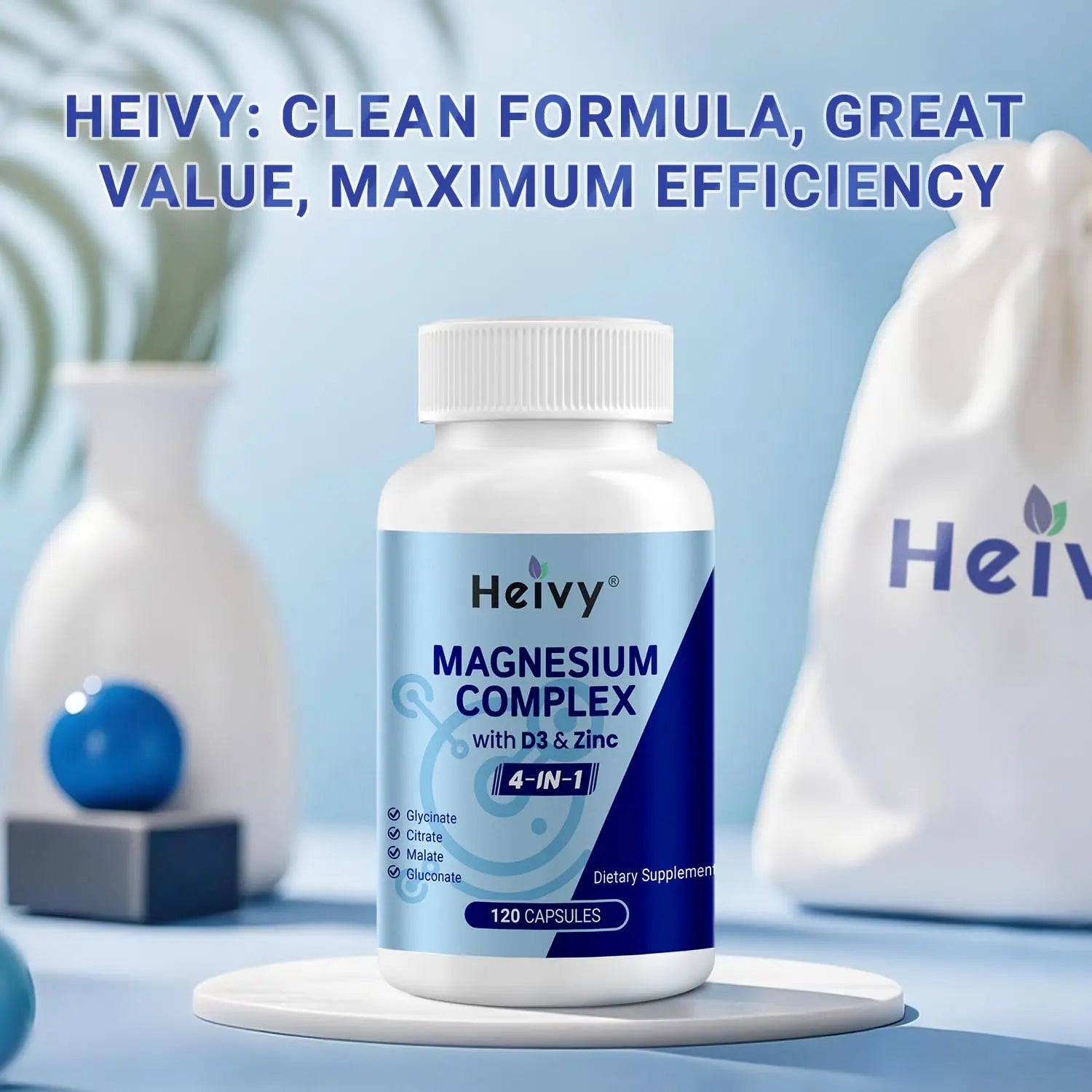 Heivy 4 in 1 Magnesium Complex with Zinc & Vitamin D3, 320mg Elemental Magnesium (Glycinate/Citrate/Gluconate/Malate), 120 Capsules (4 Months Supply), Vegan, Non-GMO, Gluten-Free, 3rd Party Tested Heivy buy supplements canada