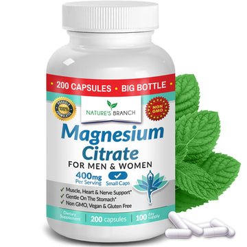 Magnesium Citrate 400mg | 200 Capsules, High Absorption for Sleep, Relax, Leg Cramps, Energy, Extra Strength Easy to Swallow Small Pills for Women & Men, Vegan Supplement for Digestion, Not Tablets NATURE'S BRANCH buy supplements canada