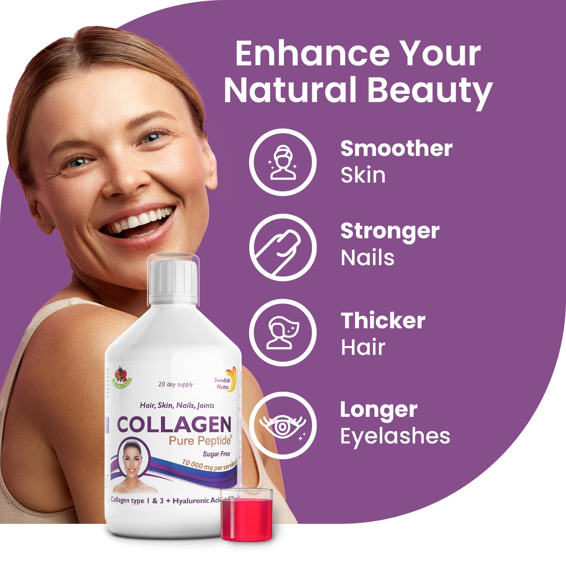 Swedish Nutra Liquid Bovine Collagen - Pack of 500ml, 20 Day Supply | Sugar Free Berry Flavour Swedish Nutra buy supplements canada