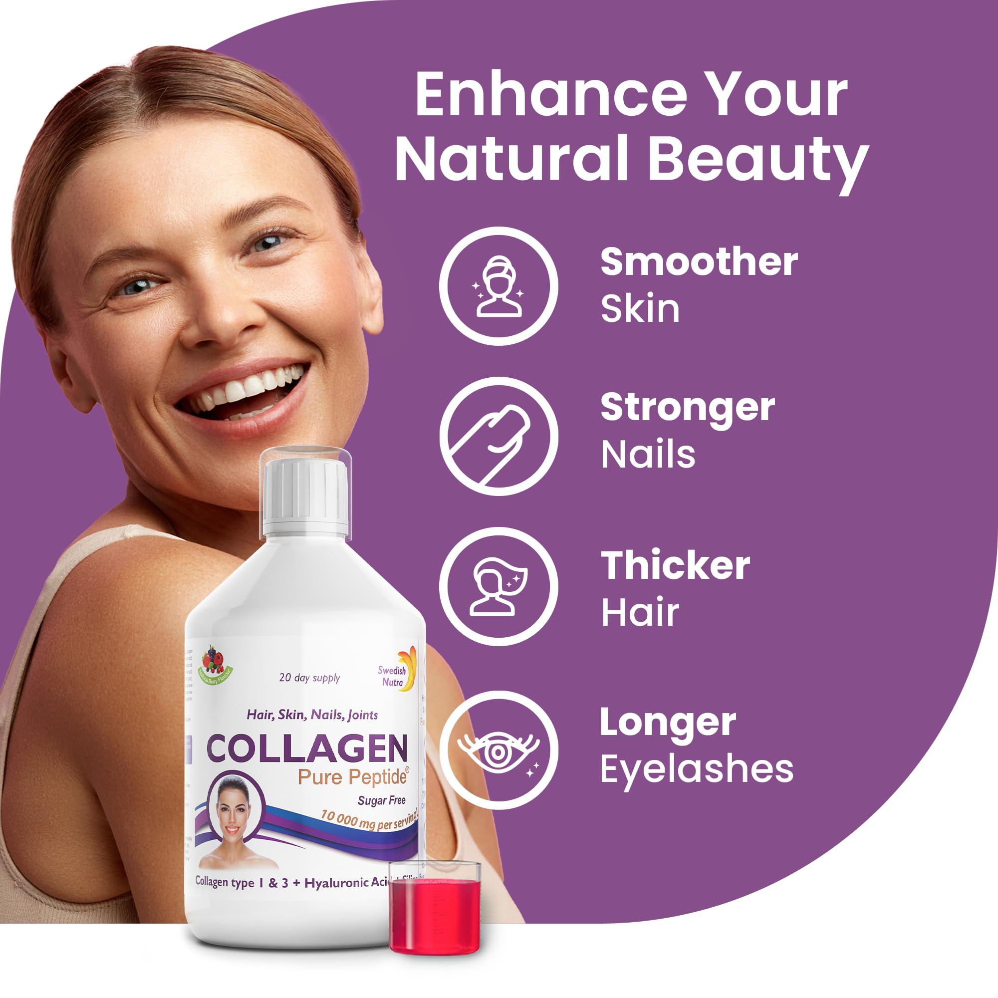 Swedish Nutra Liquid Bovine Collagen - Pack of 500ml, 20 Day Supply | Sugar Free Berry Flavour Swedish Nutra buy supplements canada