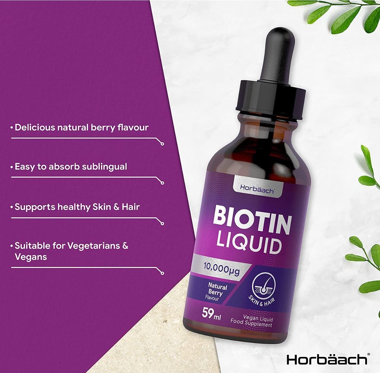 Biotin Liquid Drops for Hair & Skin Support | 10000 mcg Supplement | 59 ml Vitamin B7 Horbäach buy supplements canada