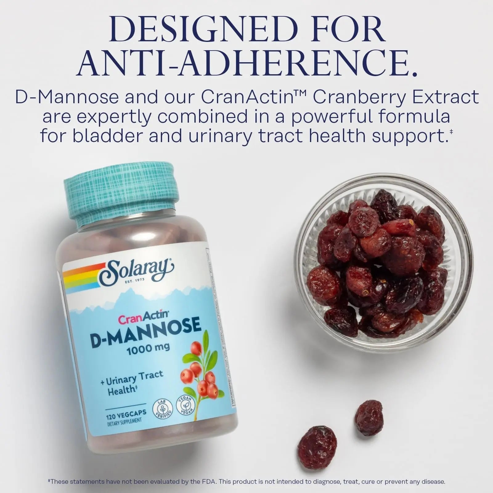 SOLARAY D-Mannose 1000mg with CranActin Cranberry Supplement 400mg, Urinary Tract Health & Bladder Support Capsules with Vitamin C, Vegan, 60 Day Guarantee, 60 Servings, 120 VegCaps (120 CT) SOLARAY buy supplements canada