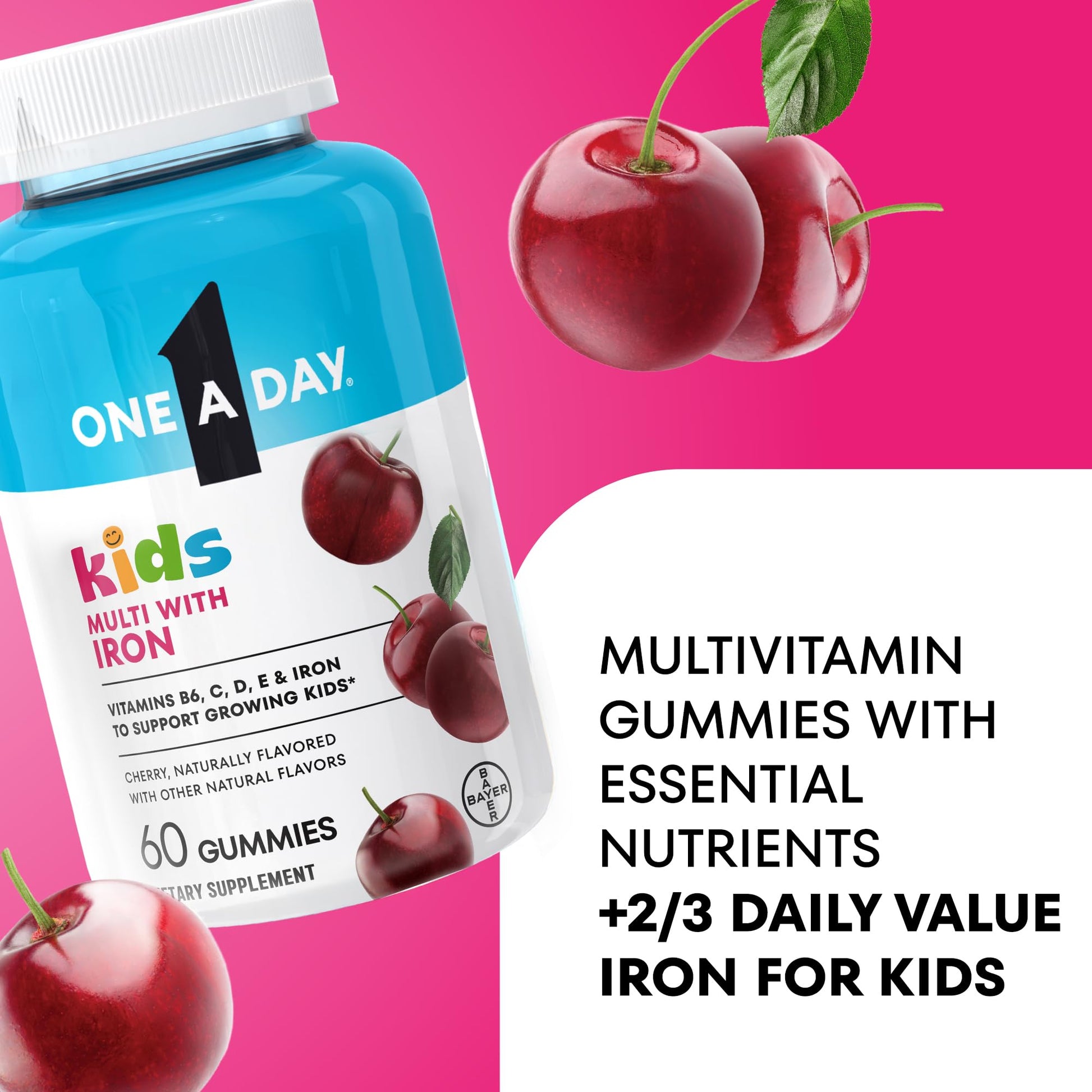 One A Day Kids Multivitamin with Iron Gummy, Vitamin D, Vitamin C, E, Zinc for Immune Support, Gummy Vitamins, Kids Multivitamin Gummies with Iron ONE A DAY buy supplements canada