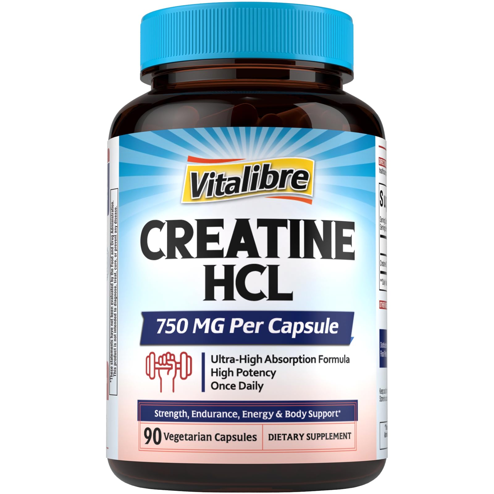 Vitalibre Creatine HCl Capsule, 750mg High Absorption Creatine Hydrochloride, Endurance, Strength, Fast Absorbing, No Load, No Bloat, Monohydrate Micronized Alternative, Once Daily, 90 Capsules Vitalibre buy supplements canada