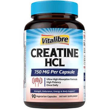 Vitalibre Creatine HCl Capsule, 750mg High Absorption Creatine Hydrochloride, Endurance, Strength, Fast Absorbing, No Load, No Bloat, Monohydrate Micronized Alternative, Once Daily, 90 Capsules Vitalibre buy supplements canada