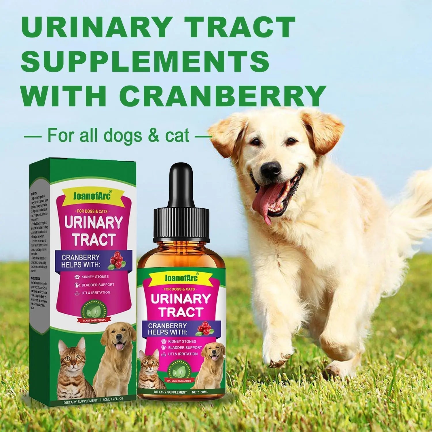 Urinary Tract for Cats, Cat & Dog Urinary Tract Drops Infection Remedy with Cranberry Dog Supplements, Cranberry Kidney Bladder Support Supplement - 60ml / 2 Fl.oz JoanofArc buy supplements canada