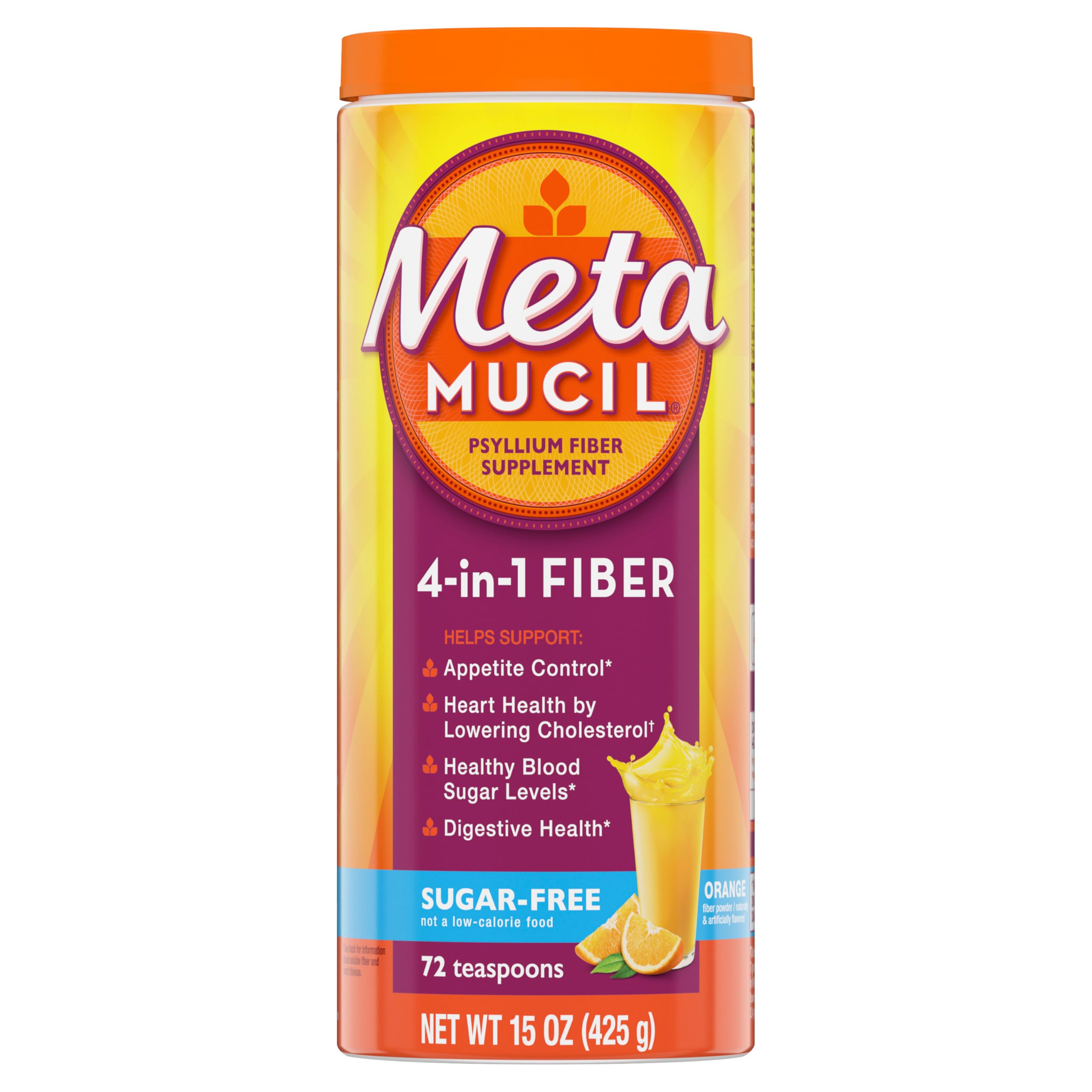 Metamucil 4-in-1 Psyllium Husk Friendly Fiber Supplement, Sugar-Free, 72 teaspoons, Orange Flavored, Daily Fiber Powder for Digestive Health Metamucil buy supplements canada
