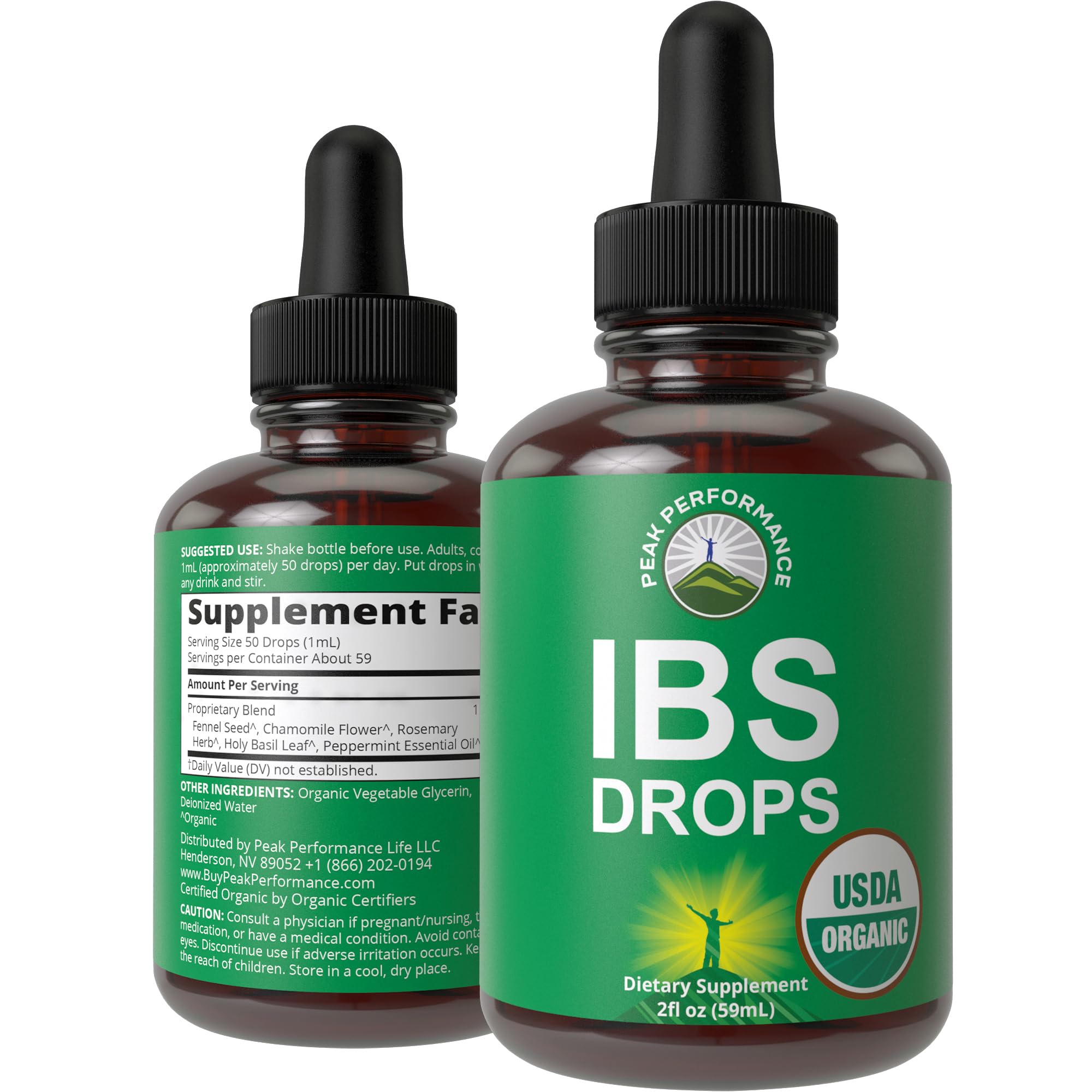 USDA Organic IBS Relief 5-in-1 Liquid Drops. for Ingestion, Bloating, Gas. Irritable Bowel Supplement with 5 Organic Ingredients. Peppermint Oil, Fennel Seed, Chamomile Flower, Rosemary, Holy Basil Peak Performance buy supplements canada
