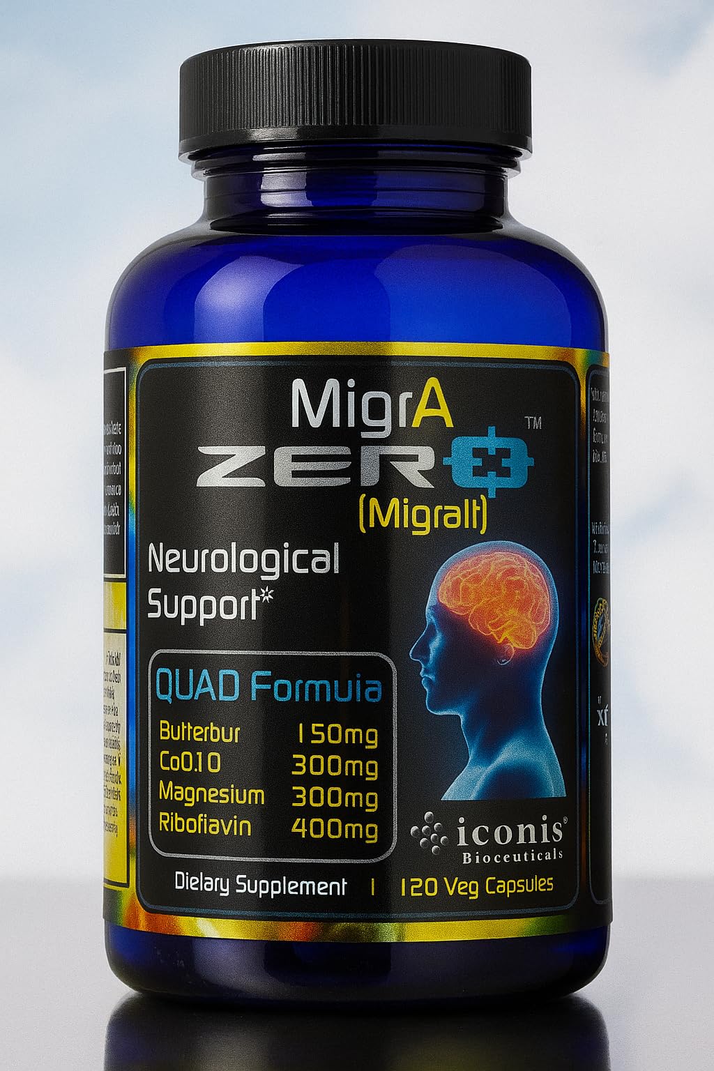 Migraine Relief, Quad-Formula with PA-Free Butterbur (150mg), CoQ10 (300mg), Magnesium Glycinate (300mg), High-Dose Riboflavin (400mg) - MigrA Zero (120 Caps) Optimal Dosing for Migraine Sufferers Iconis Bioceuticals buy supplements canada