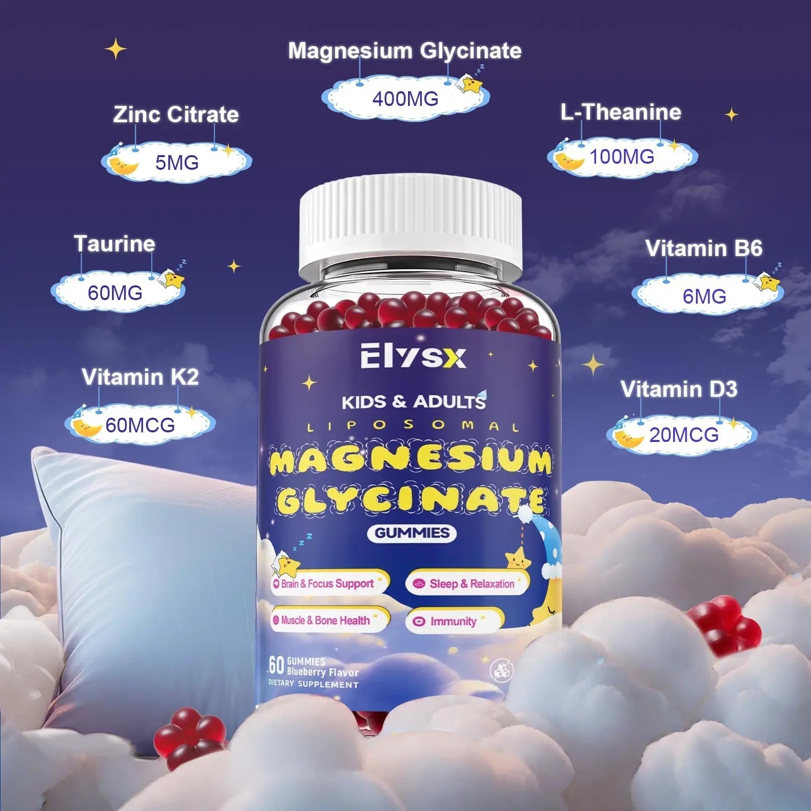 Elysx Kids Methylated Multivitamin Chewable & Liposomal Magnesium Glycinate 400mg Gummies, Immune & Brain, Muscle & Relax Elysx buy supplements canada