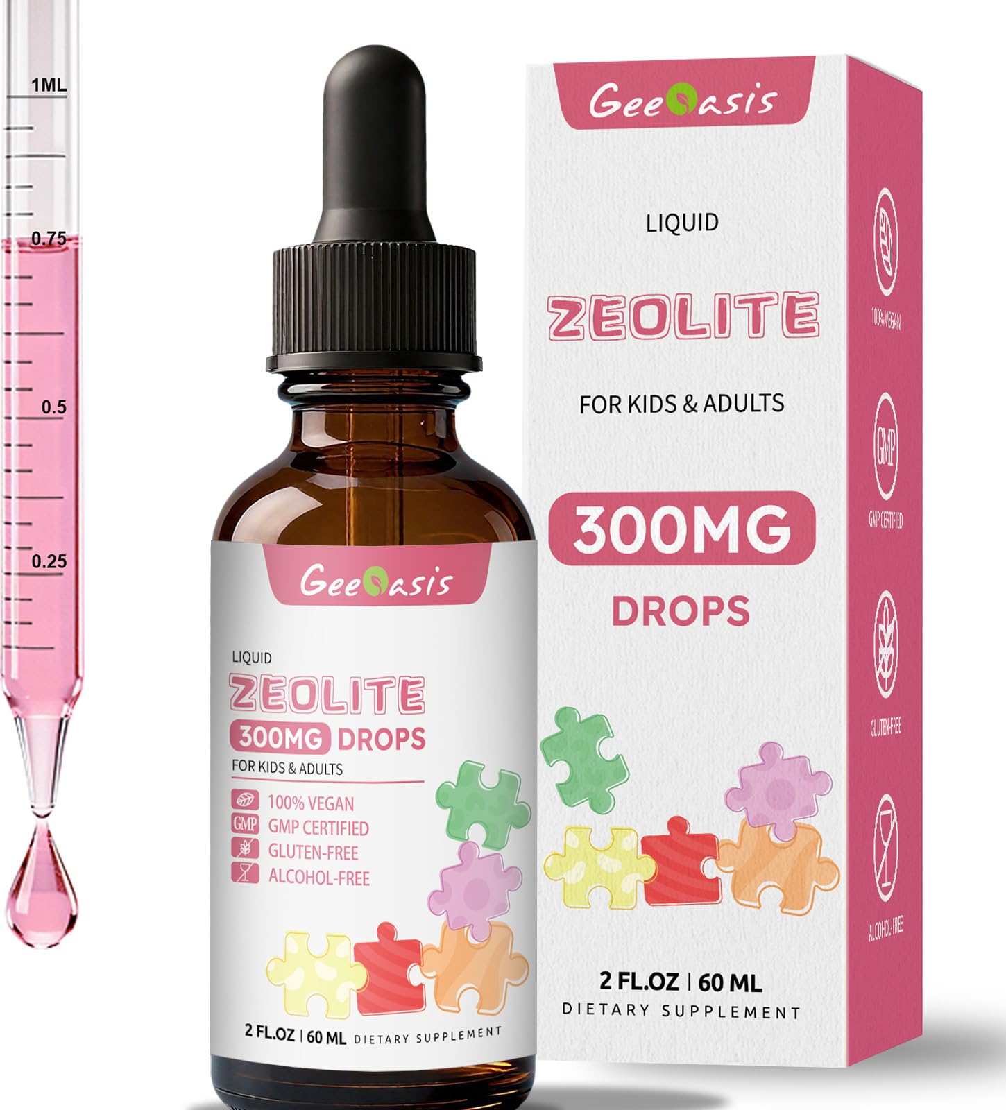 Geeoasis Zeolite Detox for Kids & Adults, 300 mg Zeolite Clinoptilolite Liquid with Vitamin B12 & D3, Vitamin C & Zinc Gluconate, Immune Support & Gut Health, Natural Strawberry Flavor, 2 Fl Oz Geeoasis buy supplements canada