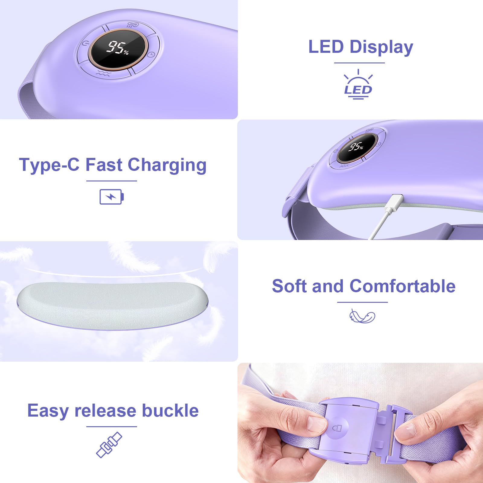 Heating Pad for Period Cramps, 3 Heat Levels and 3 Massage Modes, Portable Heating Pad for Menstrual Cramps Relief, Electric Heat Belt, Christmas Gifts for Women and Girl Stocking Stuffers(Purple) SZO buy supplements canada