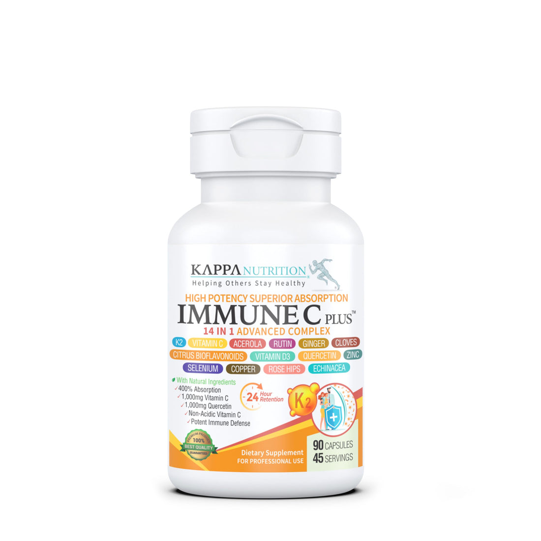 Quercetin 1,000mg, Vitamin C 1,000mg, Zinc 50mg, Vitamin D3 5,000iu, Selenium, Copper, Acerola, Ginger, Rutin, Bitter Orange, Rose Hips, Echinacea, Immune C Plus, 14 in 1 Immune C Plus (90 Count) KAPPA NUTRITION buy supplements canada