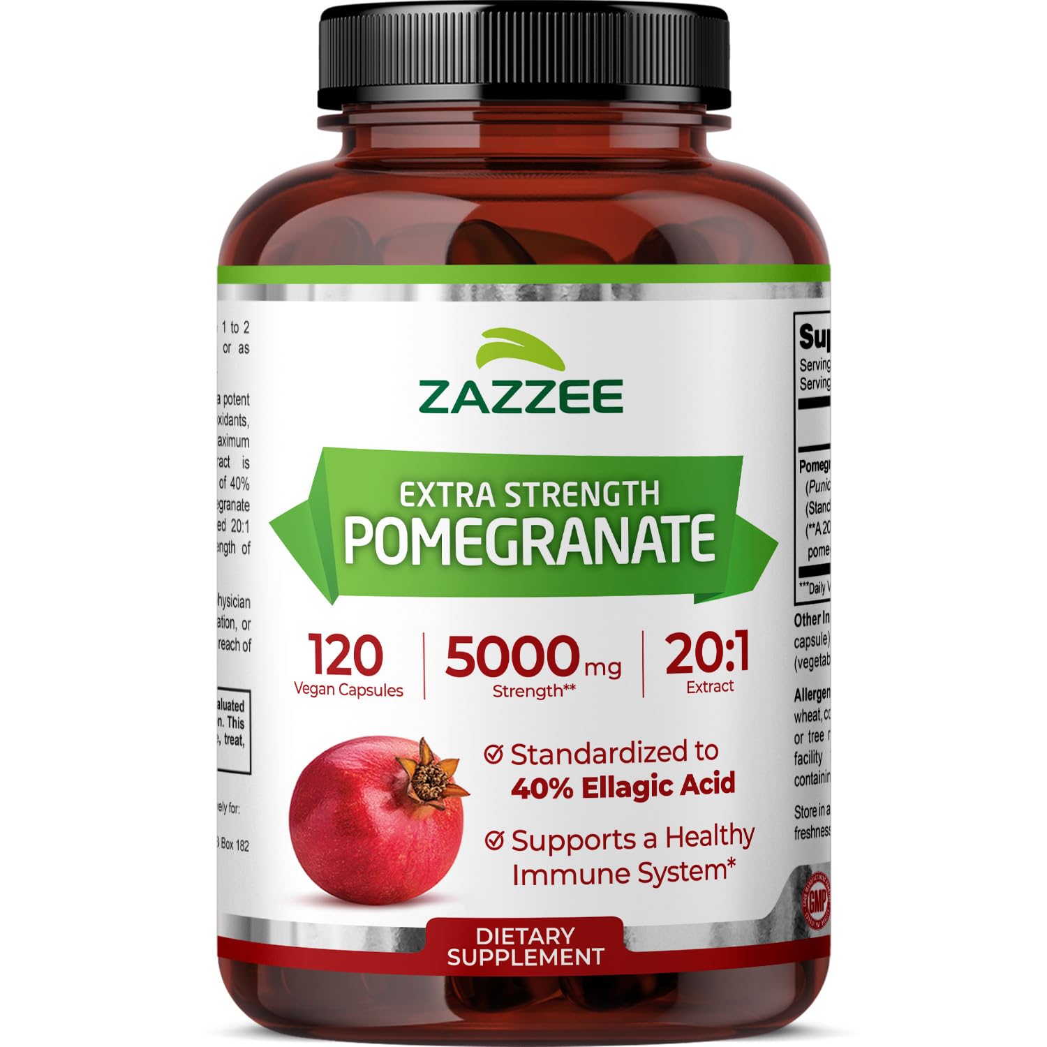 Zazzee Extra Strength Pomegranate 20:1 Extract, 40% Ellagic Acid, 120 Vegan Capsules, 4 Month Supply, Punica Granatum, Antioxidant & Cellular Health Support, Non-GMO, Made in the USA Zazzee buy supplements canada