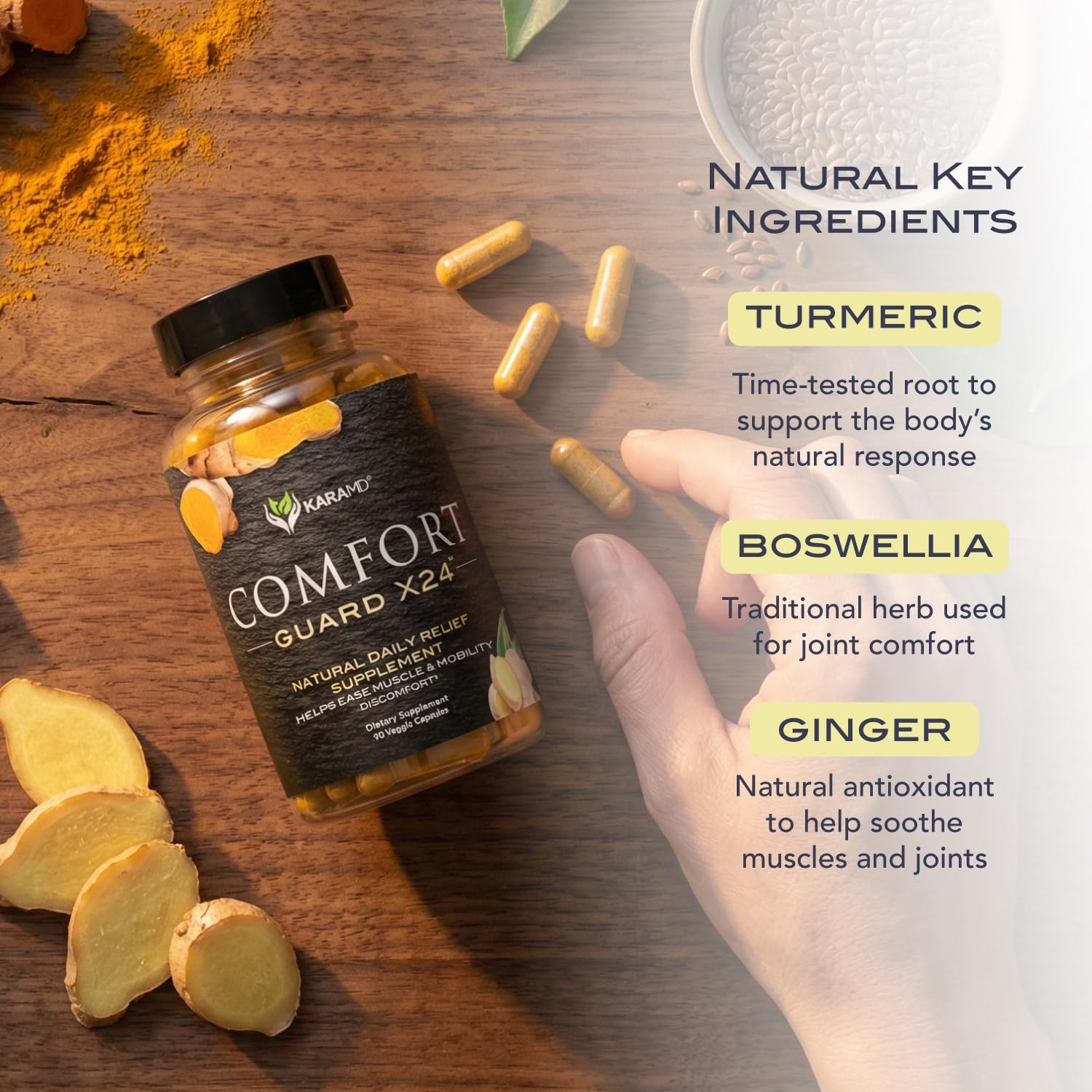 KaraMD Comfort Guard X24 | Joint & Movement Support Supplement | Turmeric Curcumin, Boswellia & Ginger | Ease Muscle Discomfort & Joint Stiffness | Non-GMO, Gluten Free & Vegan Friendly (30 Servings) KaraMD buy supplements canada