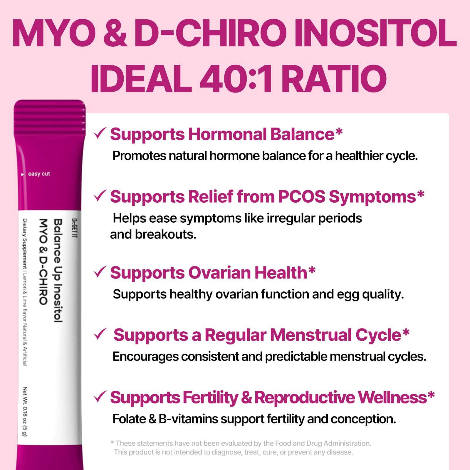 Dr.GET IT Balance Up Inositol 40:1 Myo & D-Chiro with Folate & Choline – Hormone Balance & Reproductive Health Support for Women – Lemon Lime Stick Powder, 30 Servings Dr.GET IT buy supplements canada