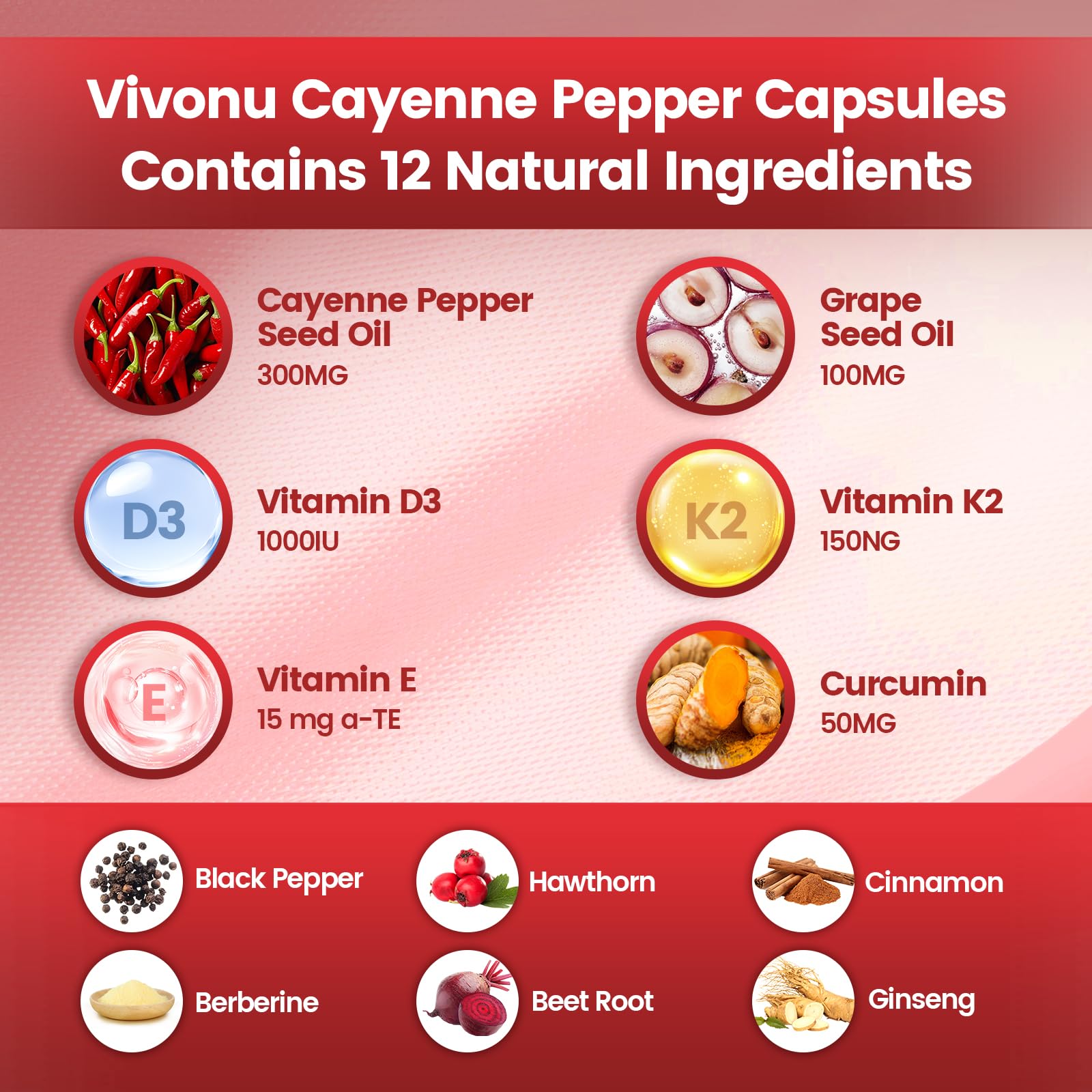 VivoNu Cayenne Pepper Softgels Supplement, Supports Leg Vein, Heart and Blood Vessel Health, with Vitamin E D3+K2 and Extracts of Grape Seed, Hawthorn VivoNu buy supplements canada