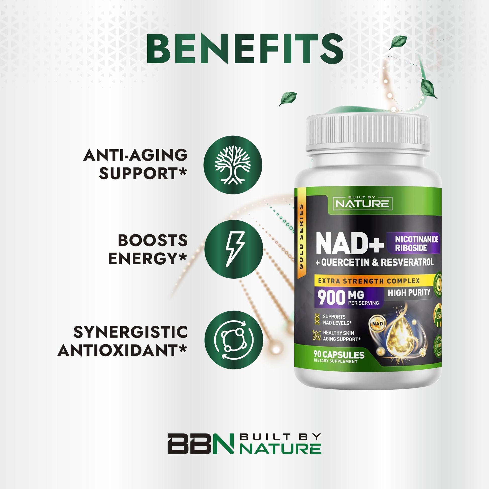 Built by Nature NAD Supplement – NAD+ Nicotinamide Riboside with Resveratrol & Quercetin 900mg Formula – NMN Alternative Supplement for Energy, Cellular Health & Anti-Aging – 90 Capsules Built by Nature buy supplements canada