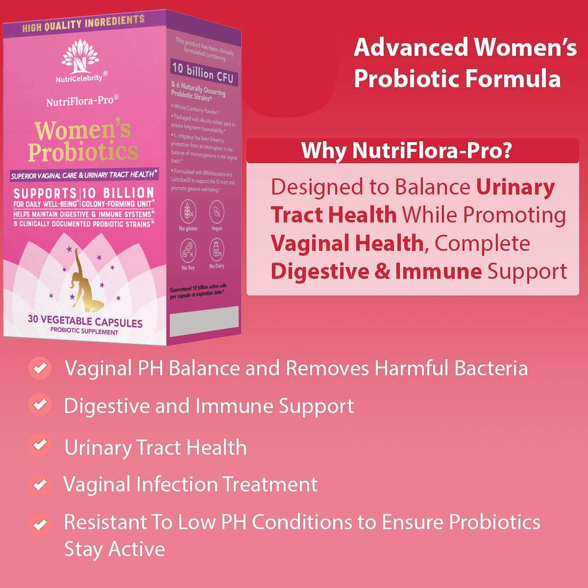 NutriCelebrity NutriFlora-Pro Probiotics for Women, Vaginal, Urinary Health, Immune System Digestive Nutricelebrity buy supplements canada
