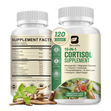 B BEWORTHS Cortisol Supplements for Women Men, 10-in-1 Cortisol Detox with Ashwagandha, Magnesium, L-Theanine, Balanced Cortisol Levels, Night & Calm Support, 120 Vegan Capsules B BEWORTHS buy supplements canada