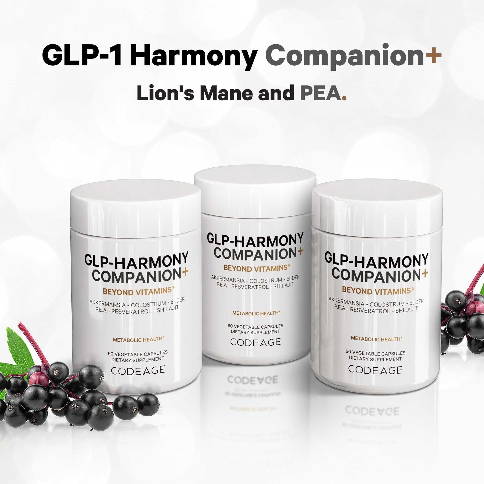 Codeage GLP-Harmony Companion+ Supplement - GLP-1 Agonist Support - Lion's Mane, Pea, Colostrum, Shilajit, Akkermansia, Elder, Citrus Bioflavonoids, Broccoli, Resveratrol - Non-GMO - 60 Capsules Codeage buy supplements canada