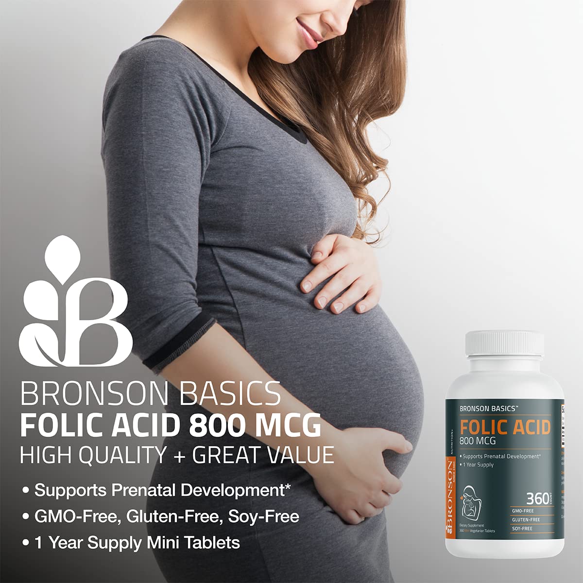 Bronson Folic Acid 800 MCG Supports Prenatal Development, 1 Year Supply, Non-GMO Bronson buy supplements canada