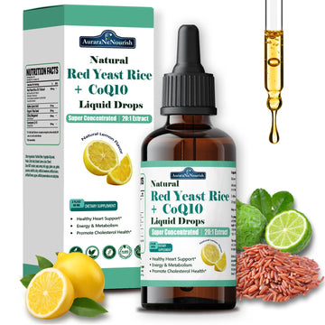 Liposomal Red Yeast Rice with Coq10 Liquid Drops, 5-in-1 Extra Strength 1200mg Cholesterol & Heart Support w. Citrus Bergamot Alpha Lipoic Acid | Cholesterol Lowering Supplement | GMO & Citrinin Free AuraraNeNourish buy supplements canada