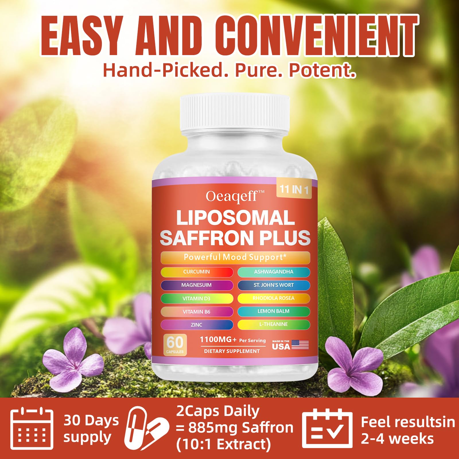 Oeaqeff Liposomal Saffron Supplements -11 in 1 100% Pure Saffron Extract 88.5 mg Maximum Absorption for Mood, Energy & Vision,Vegan, Non-GMO - 60 Vegan Capsules (1) Oeaqeff buy supplements canada