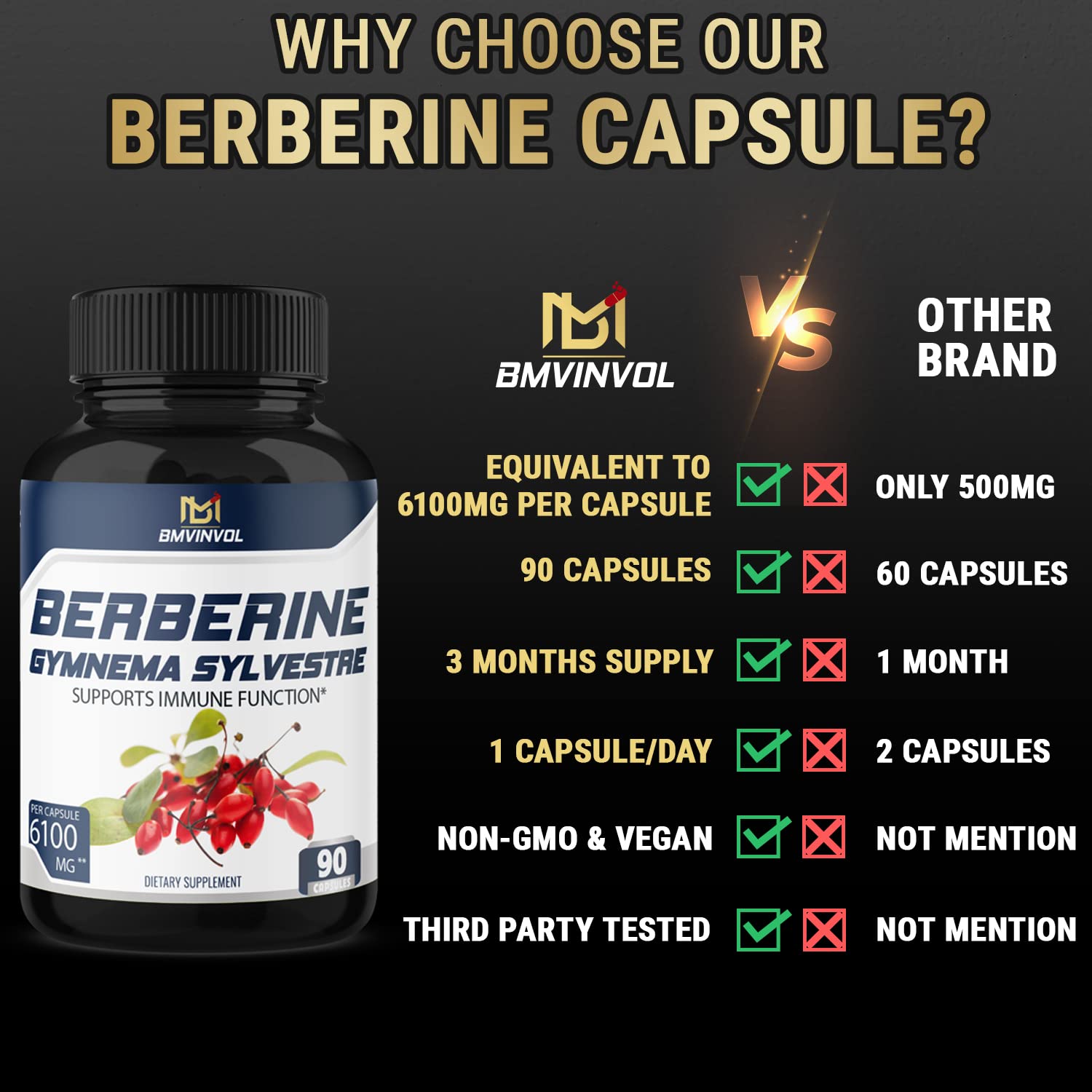 BMVINVOL 5-in-1 Berberine Supplement 6100mg with Ceylon Cinnamon, Gymnema BMVINVOL buy supplements canada