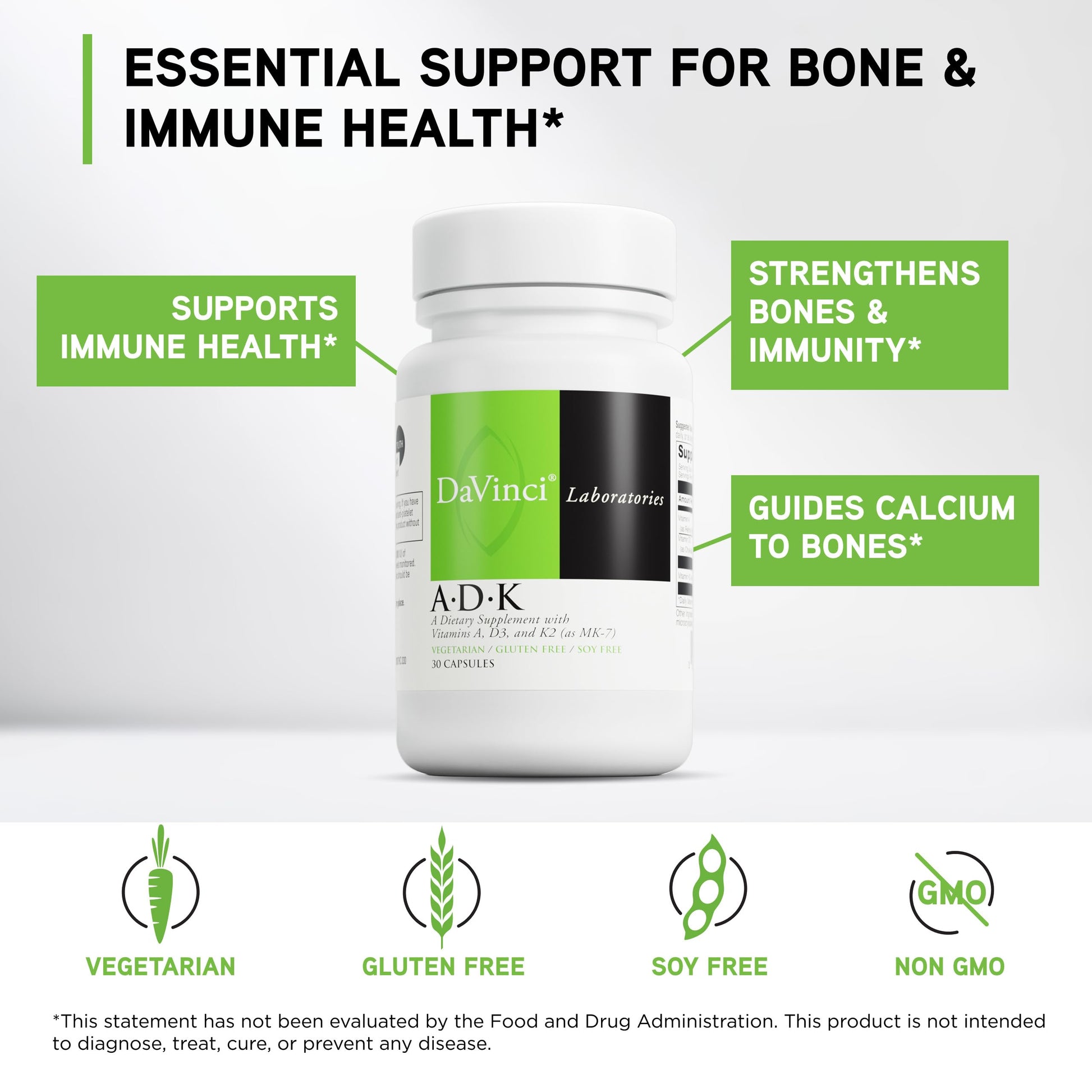 DAVINCI Labs ADK - Helps Support Bone, Heart & Immune Health - Dietary Supplement with Vitamins A, D3 & K2 (as MK-7) - Vegetarian DAVINCI buy supplements canada