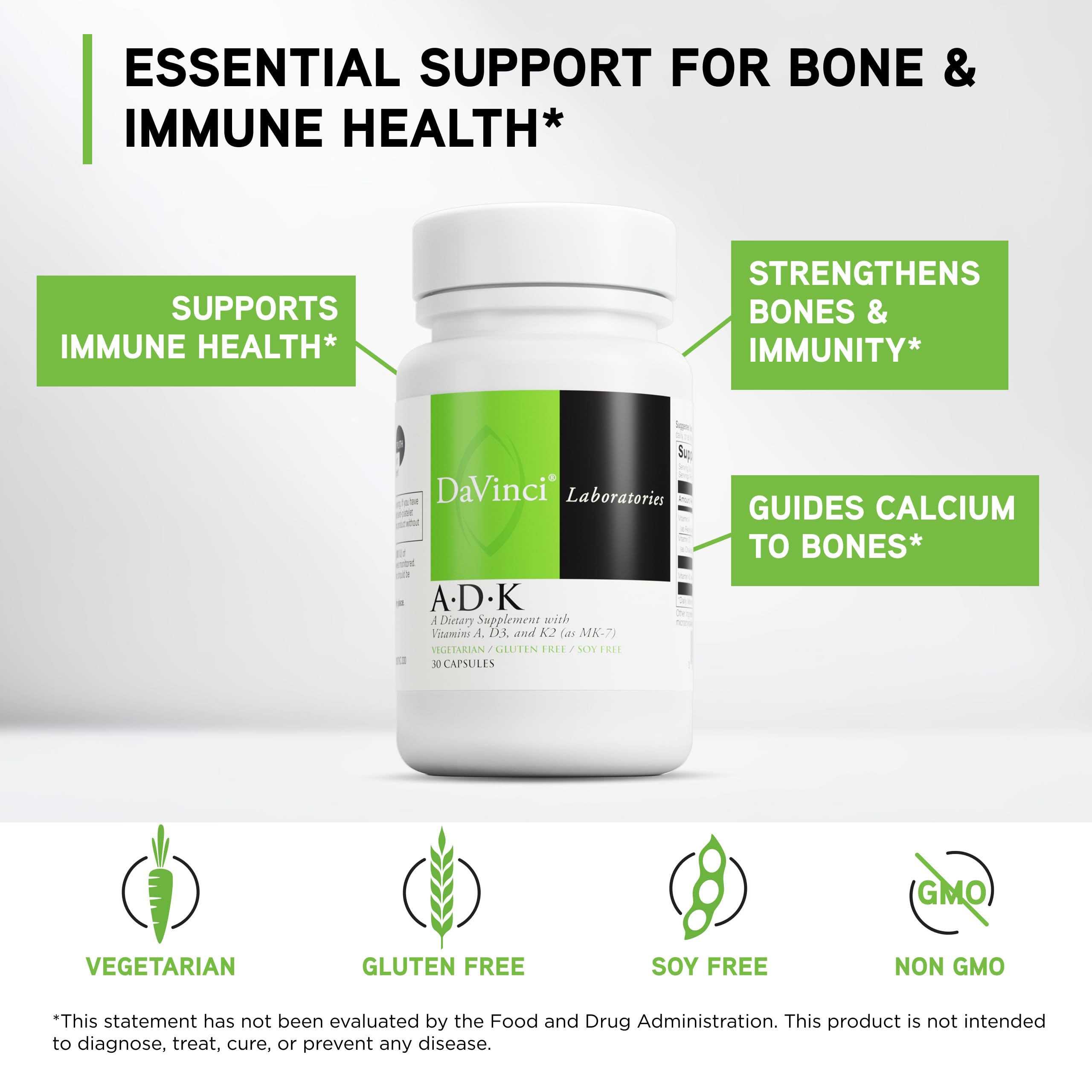 DAVINCI Labs ADK - Helps Support Bone, Heart & Immune Health - Dietary Supplement with Vitamins A, D3 & K2 (as MK-7) - Vegetarian DAVINCI buy supplements canada
