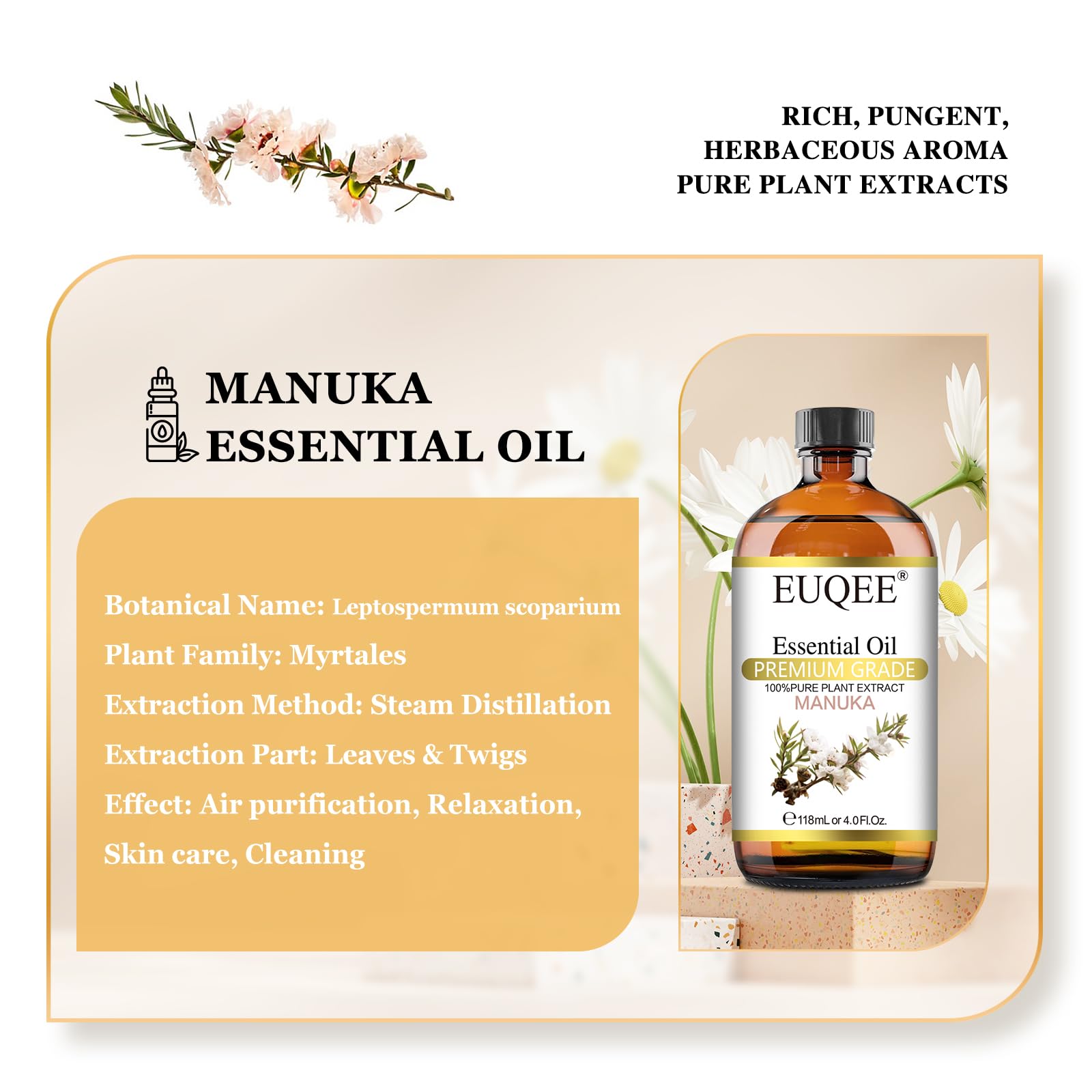 EUQEE Manuka Essential Oil 118ml Large Capacity Pure Manuka Oil with Glass Dropper for Skin EUQEE buy supplements canada