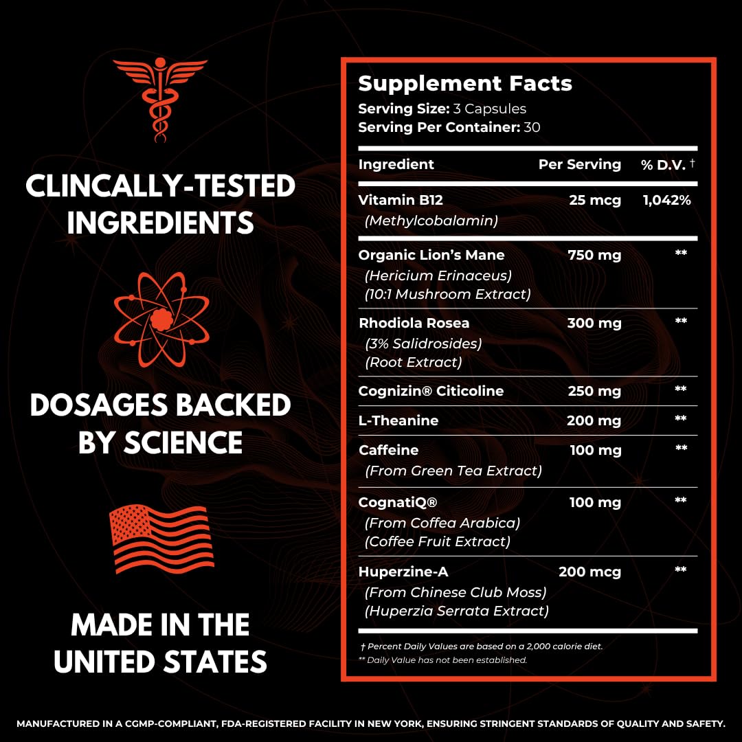 Advanced Nootropic Brain Supplement for Energy, Memory, & Focus | Lion's Mane, Caffeine, L-Theanine, and 5 Additional All-Natural Ingredients to Improve Cognitive Health (90 Capsules) HUMBLEROOTS PERFORMANCE buy supplements canada