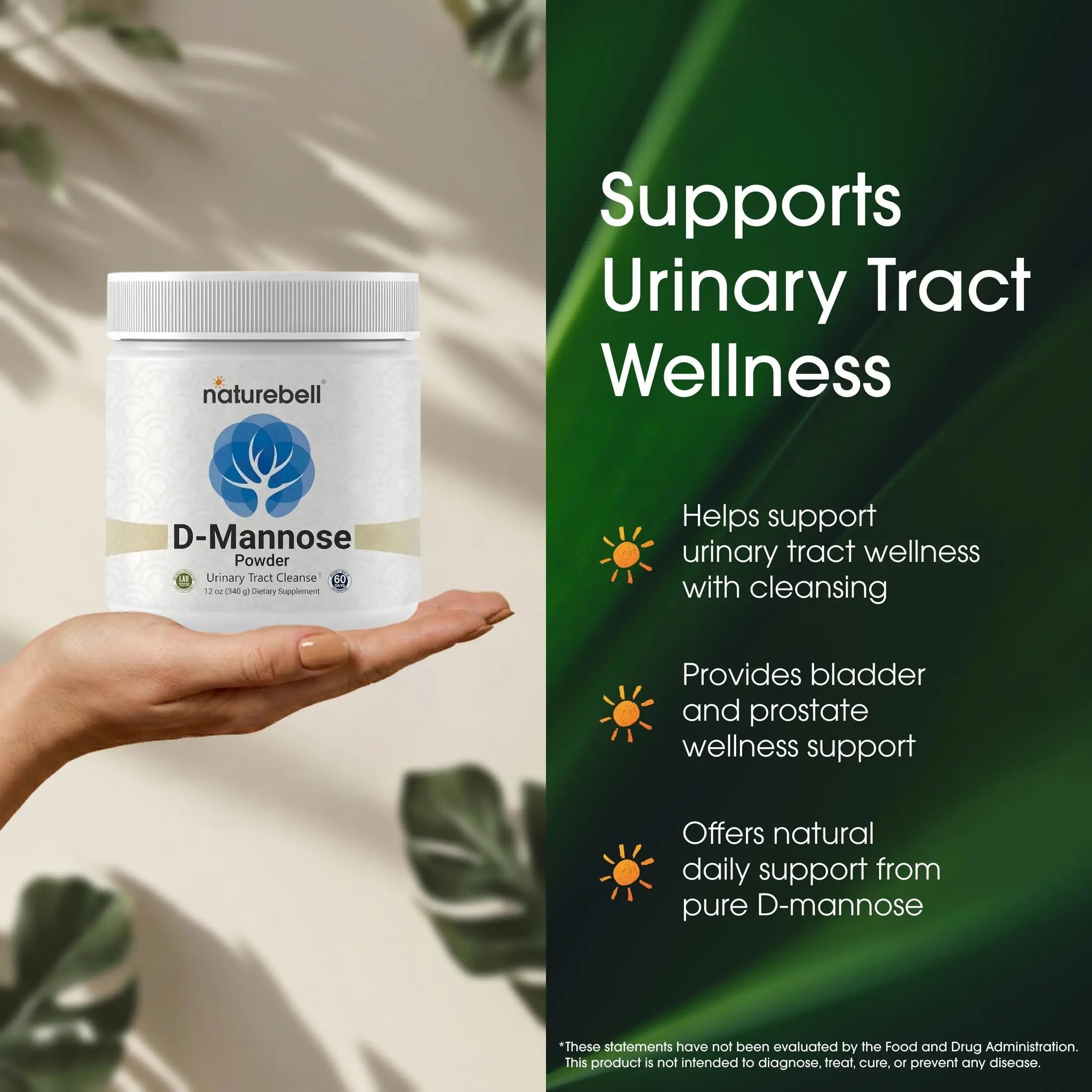 NatureBell D-Mannose Powder - 12oz - High Potency 2g Per Scoop - Fast Acting Support for Healthy Urinary Function & Bladder Wellness* - Pure, Filler-Free Non-GMO Powder NatureBell buy supplements canada