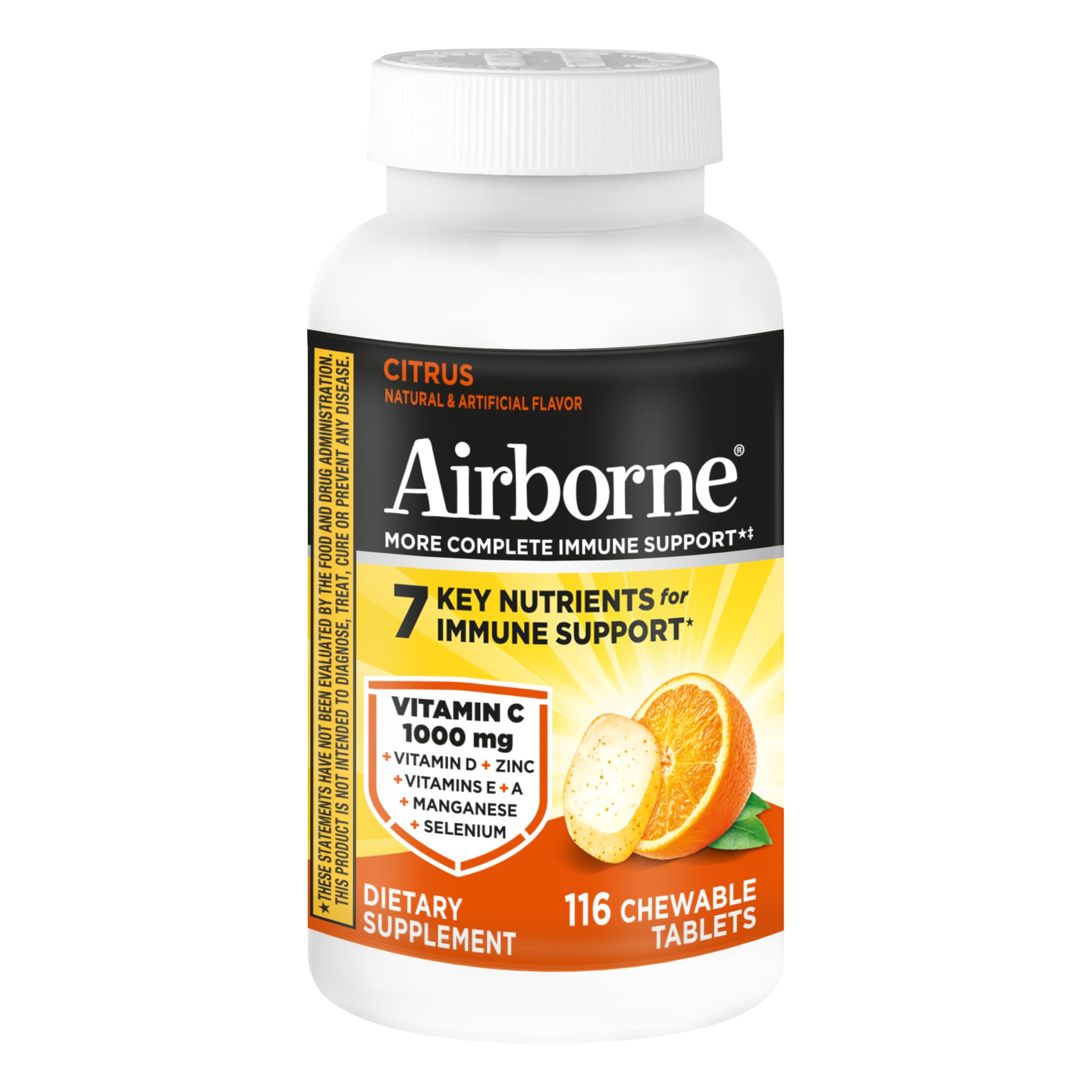 Airborne Vitamin C 1000mg (per Serving) - Citrus Chewable Tablets (116 Count in a Bottle), Gluten-Free Immune Support Supplement, with Vitamins A C E, Zinc, Selenium Airborne buy supplements canada